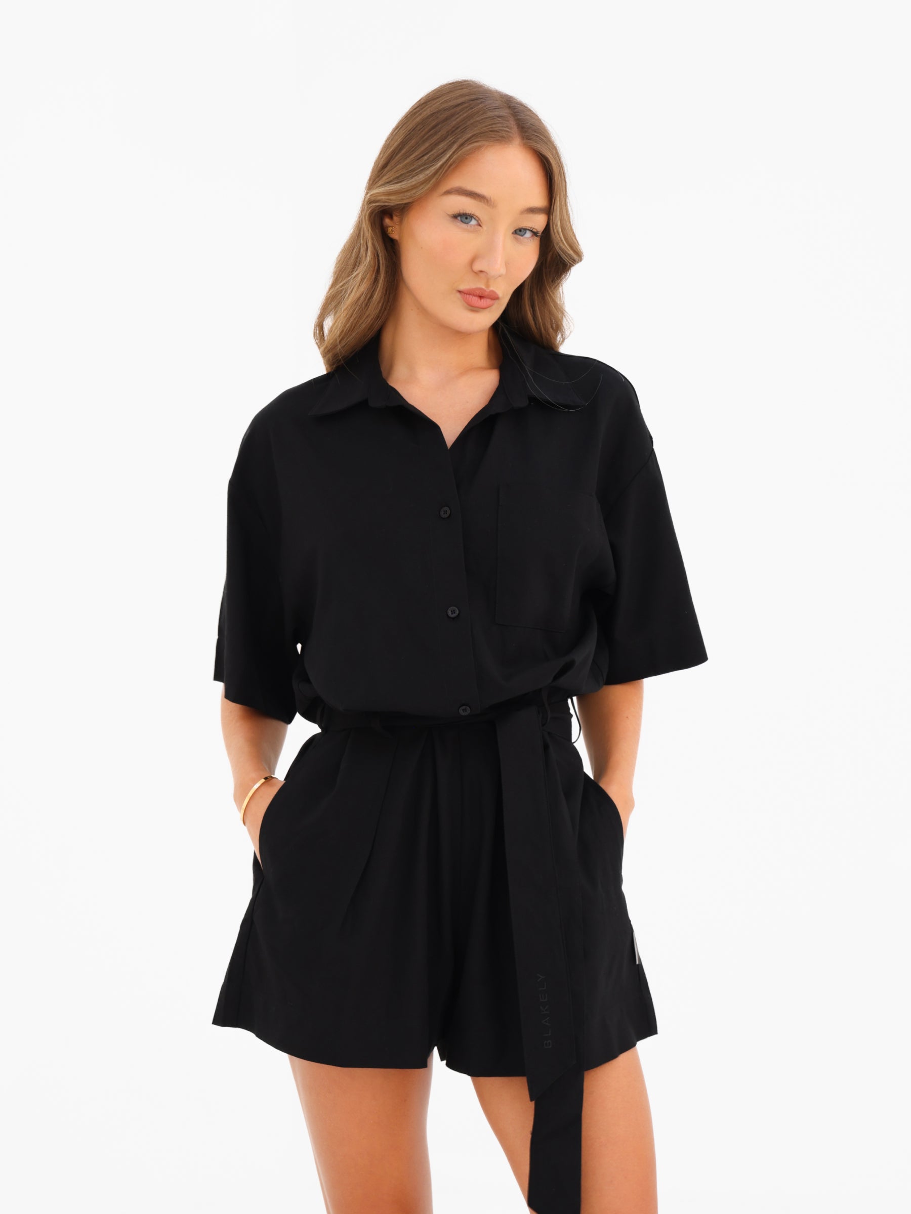 Alessia Linen Playsuit - Black