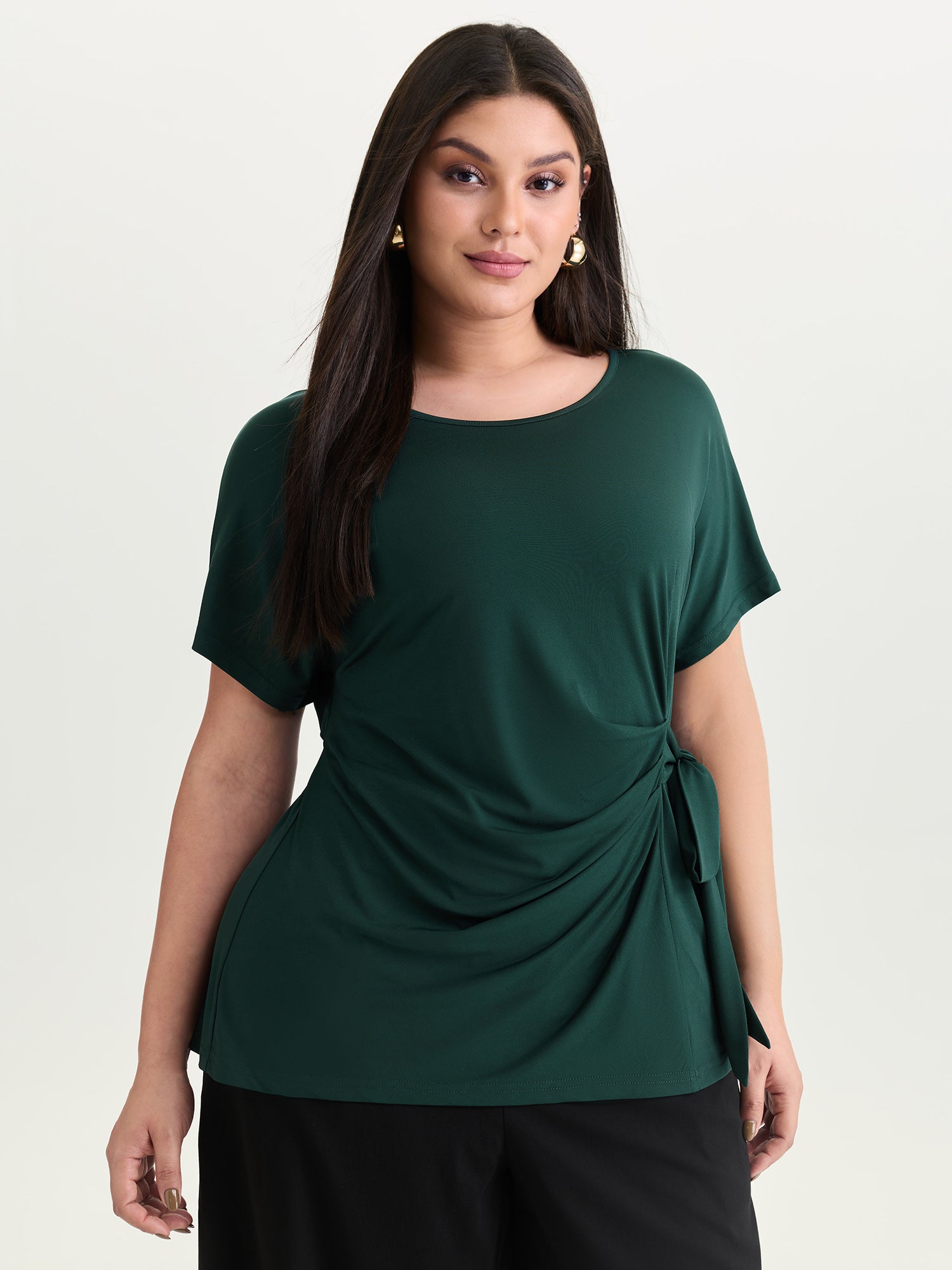 Stretchy Draped Side Tie Blouse