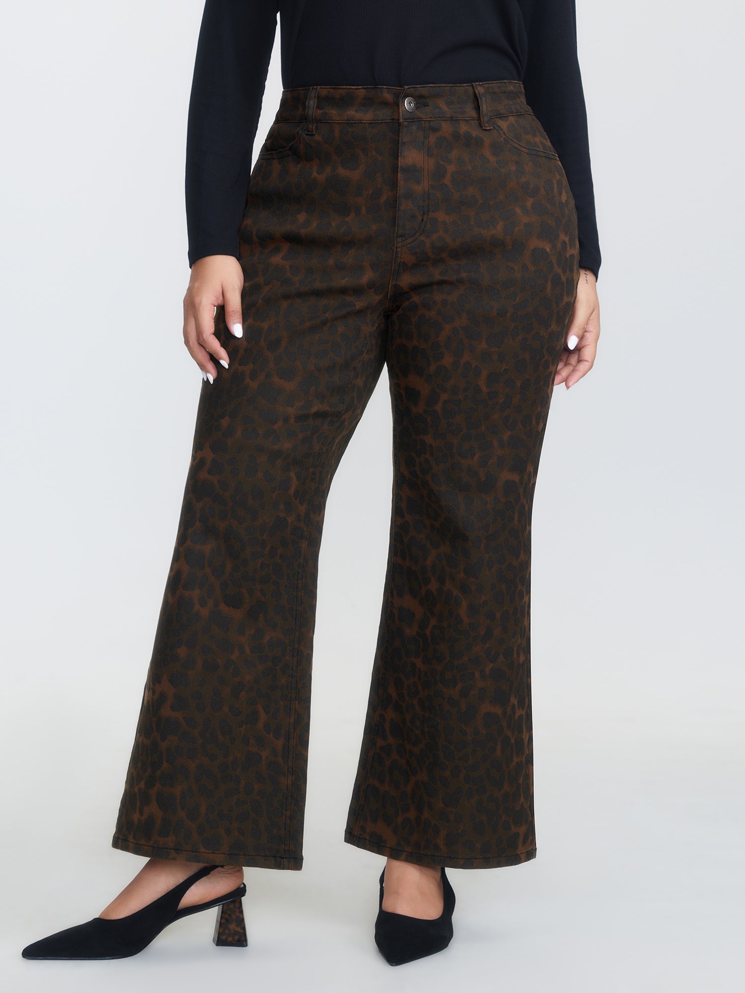Leopard Print High-Rise Flare Jeans