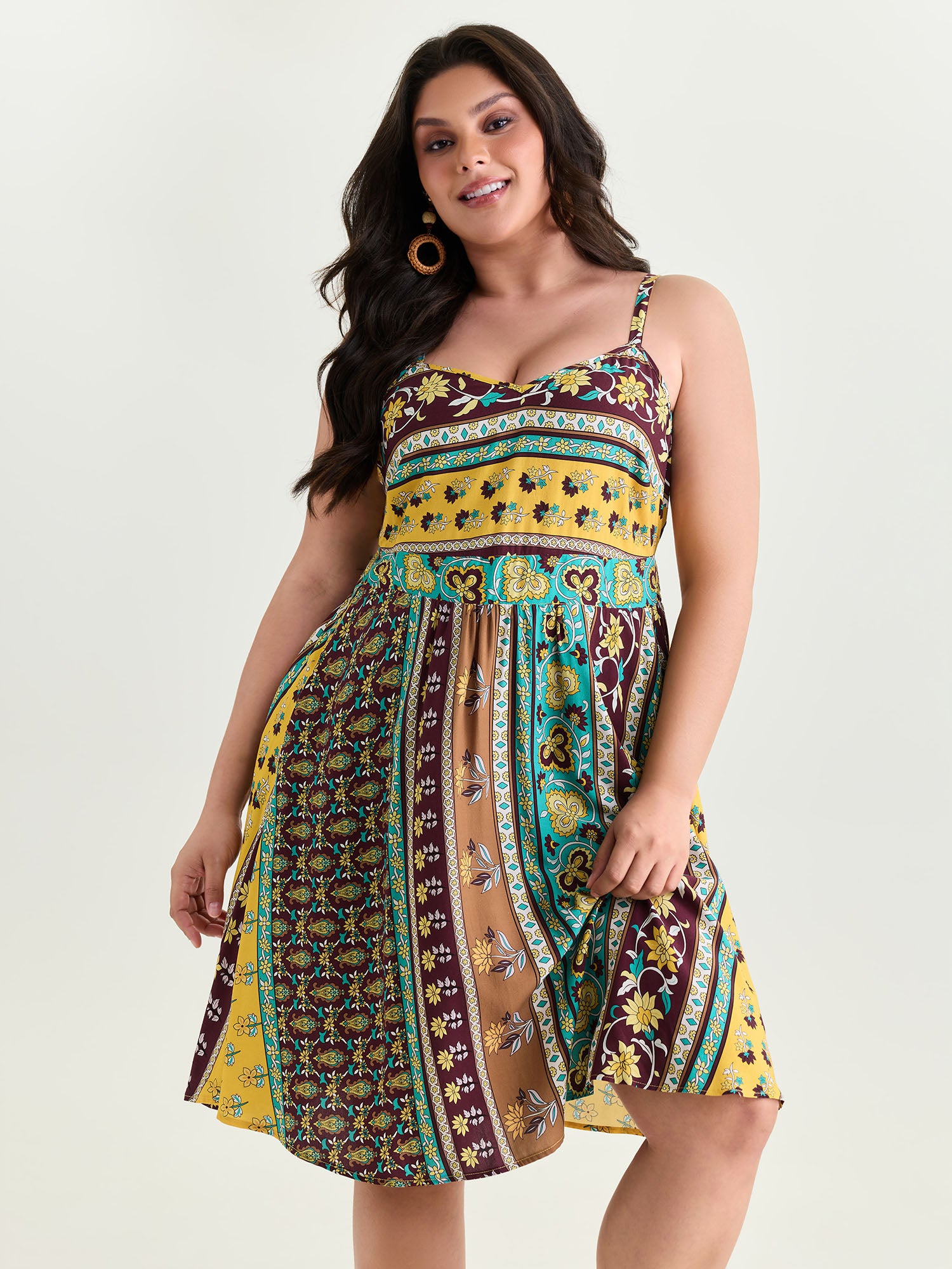 Floral Striped Print Shirred Mini Dress