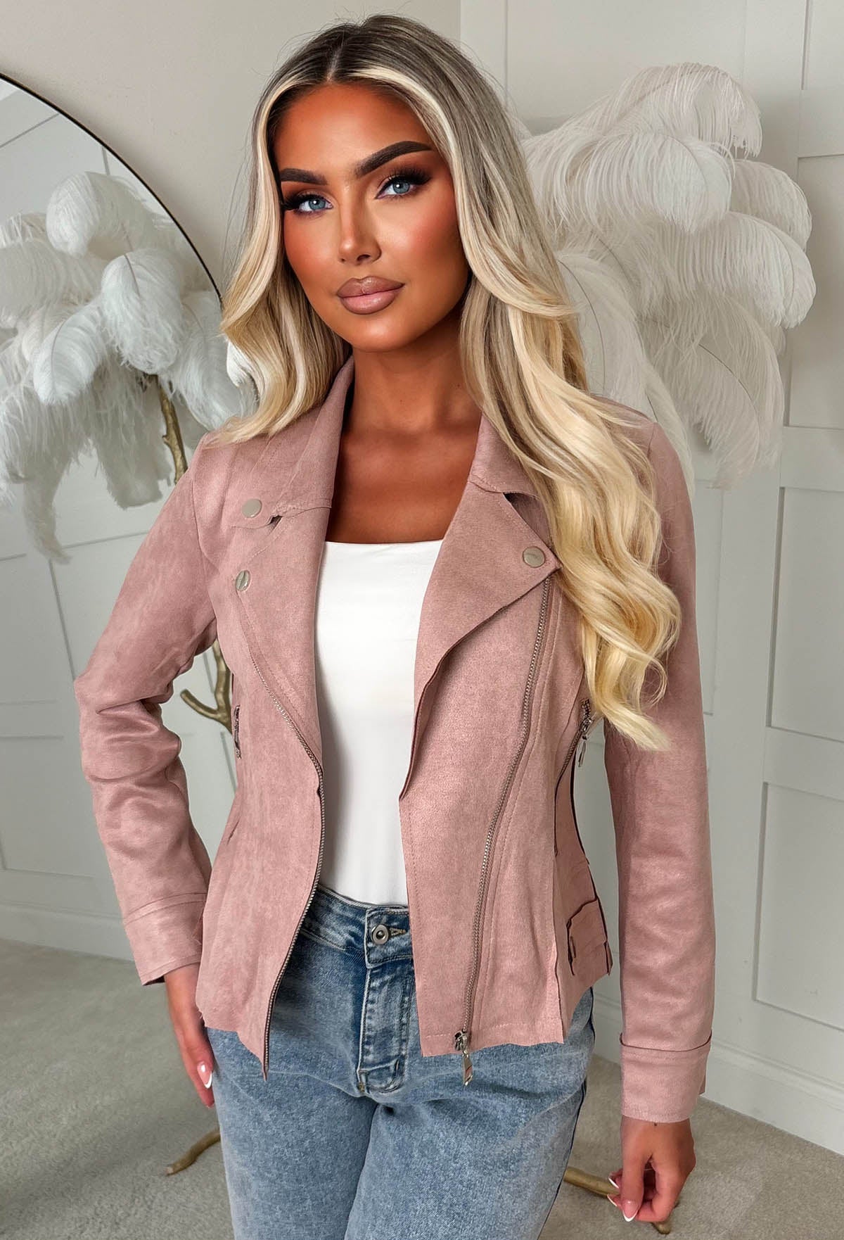 No Turning Back Pink Lightweight Faux Suede Biker Jacket