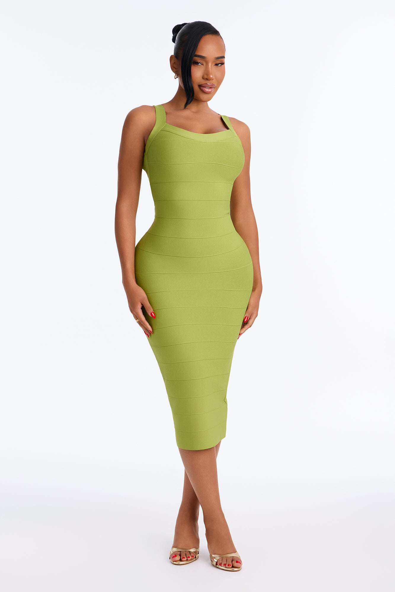 Shes A Wardrobe Essential Bandage Midi Dress - Chartreuse