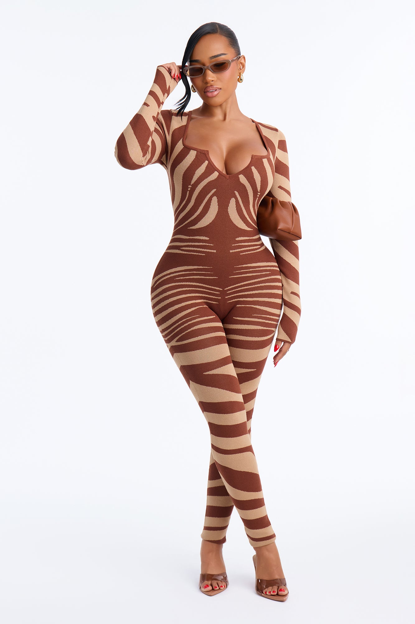On The Prowl Sweater Catsuit - Brown