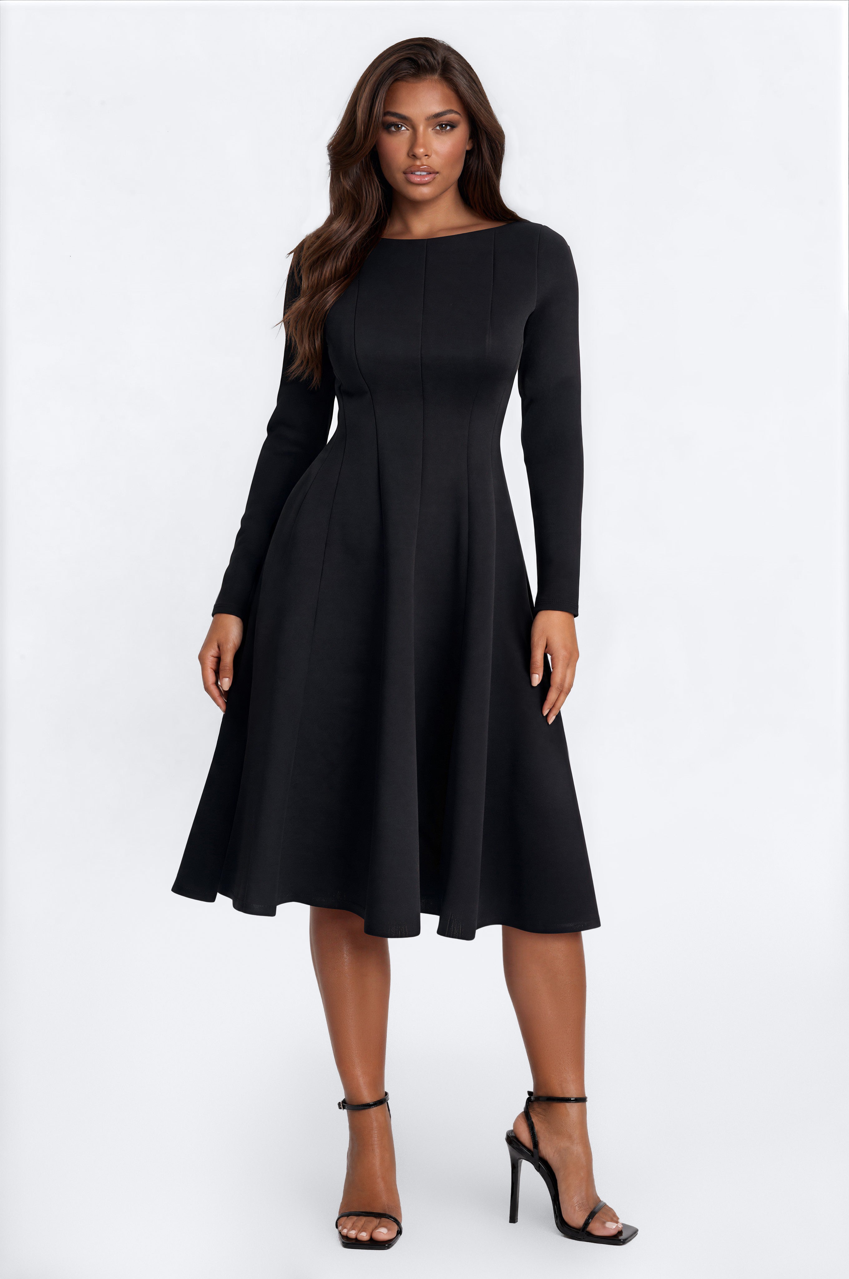 Sweet Sunday Pleated Long Sleeve Midi Dress - Black