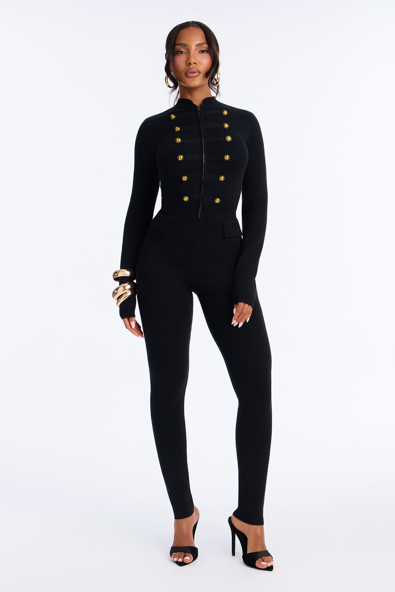 In Command Sweater Skinny Leg Jumpsuit - Black