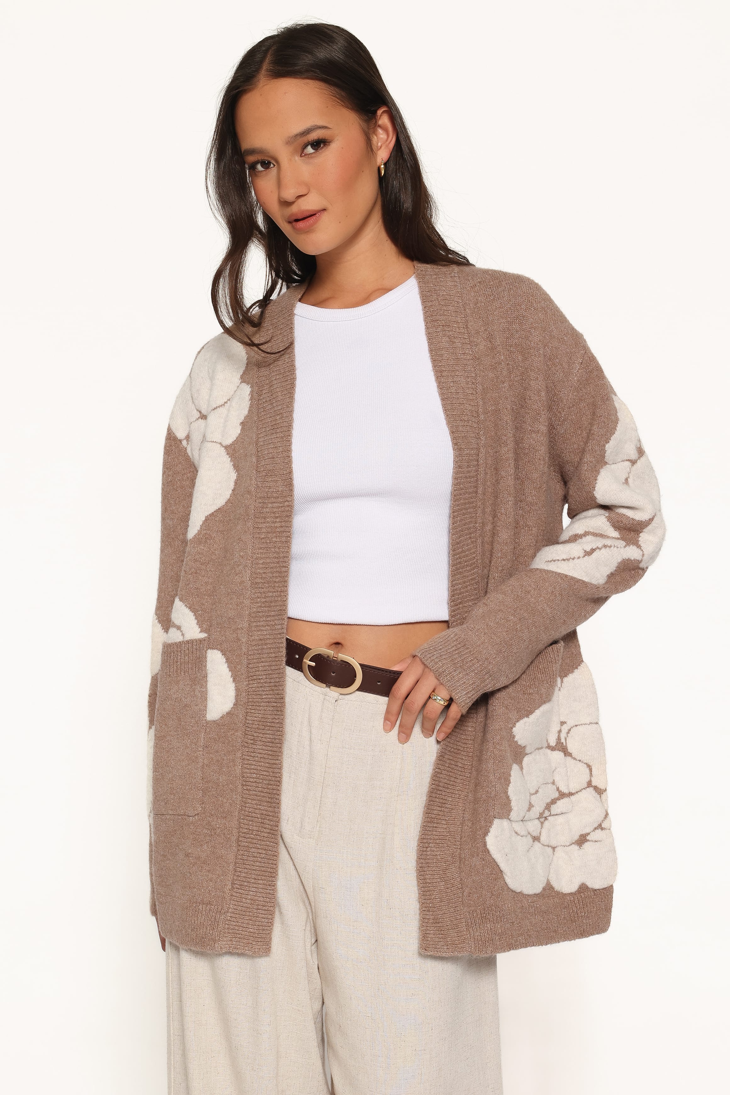 Wendy Open Cardigan - Beige Floral