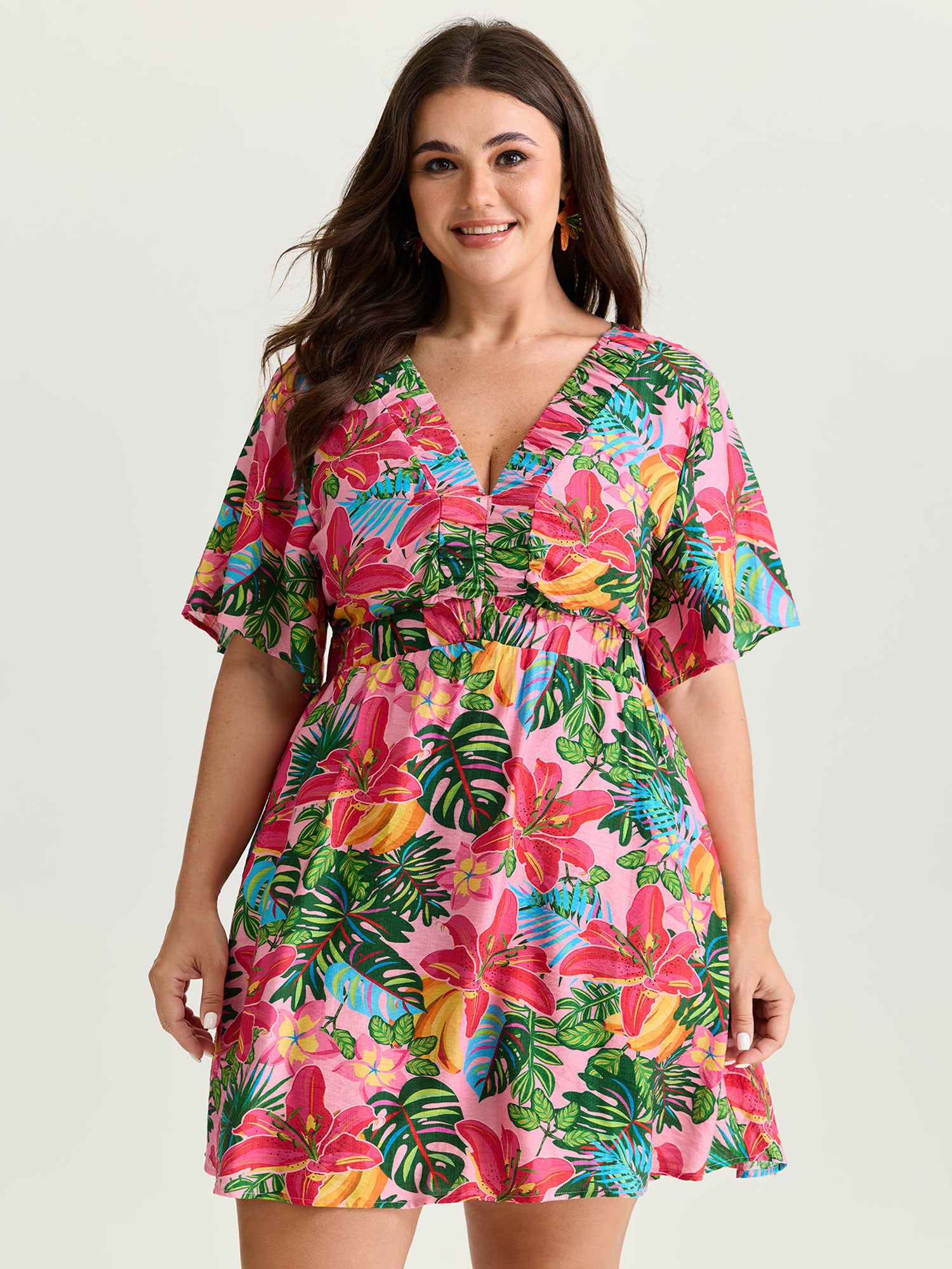 Bright Floral Print Built-In Shorts Mini Dress