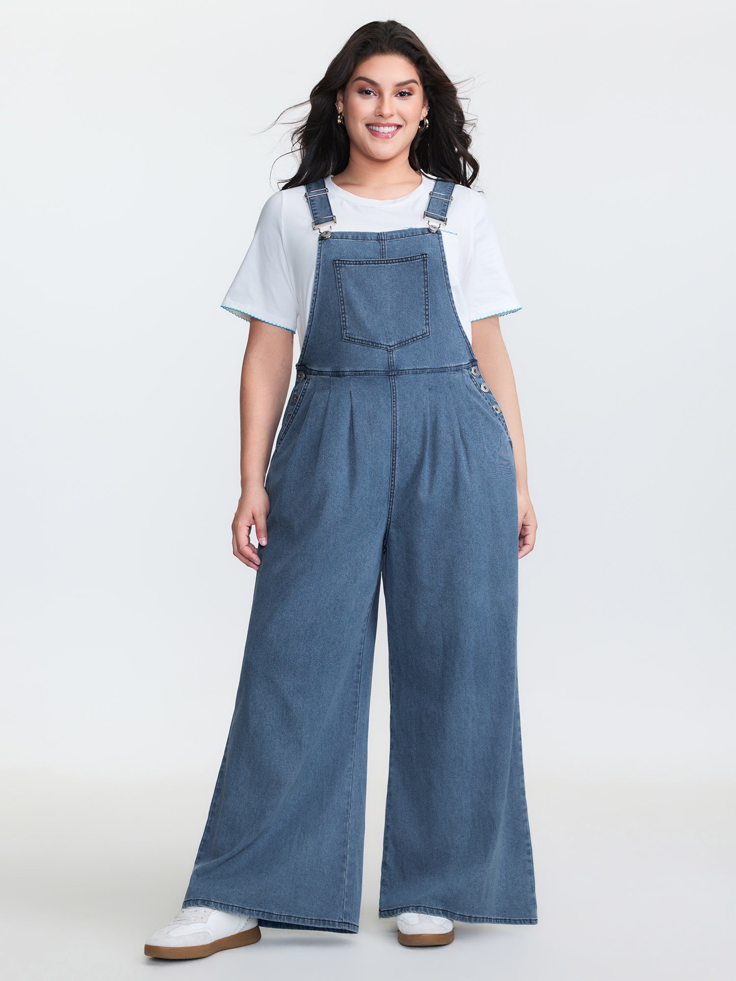 Stretchy Relaxed-Fit Overall Wide-Leg Jumpsuit