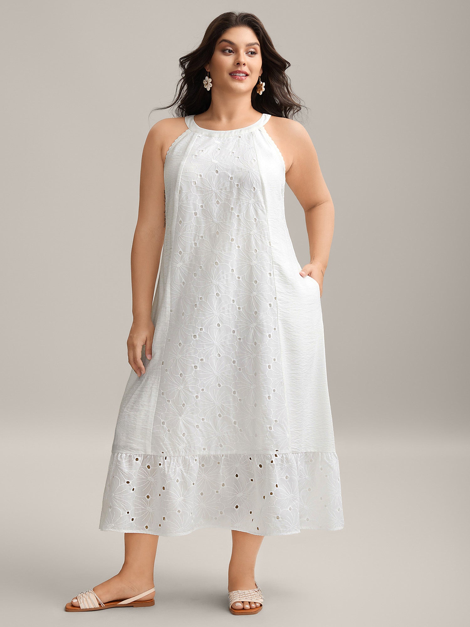 Cotton Lace Detail Tiered Hem Tiered Maxi Dress