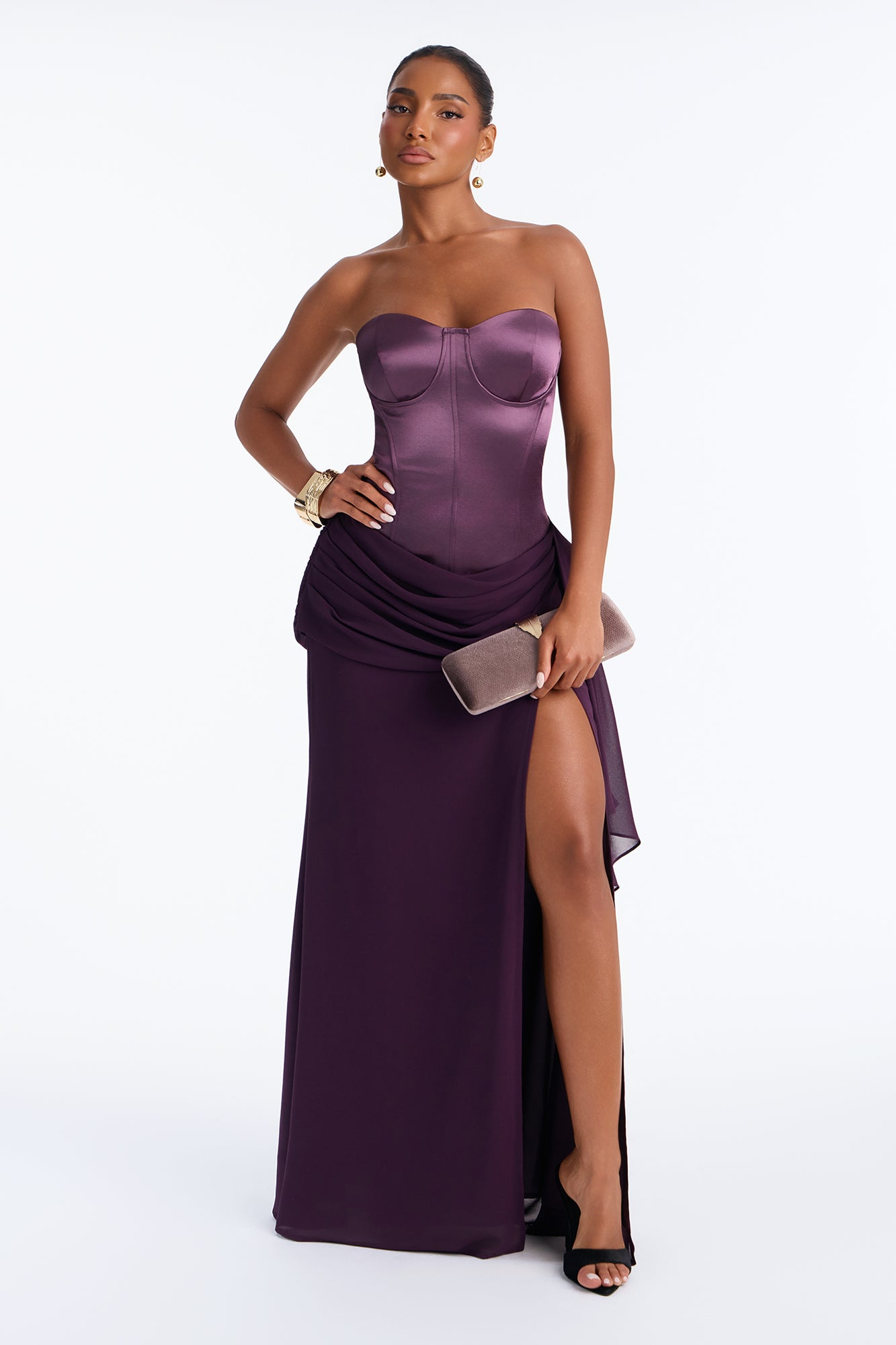 Dangerous Curves Satin Corset Gown - Purple