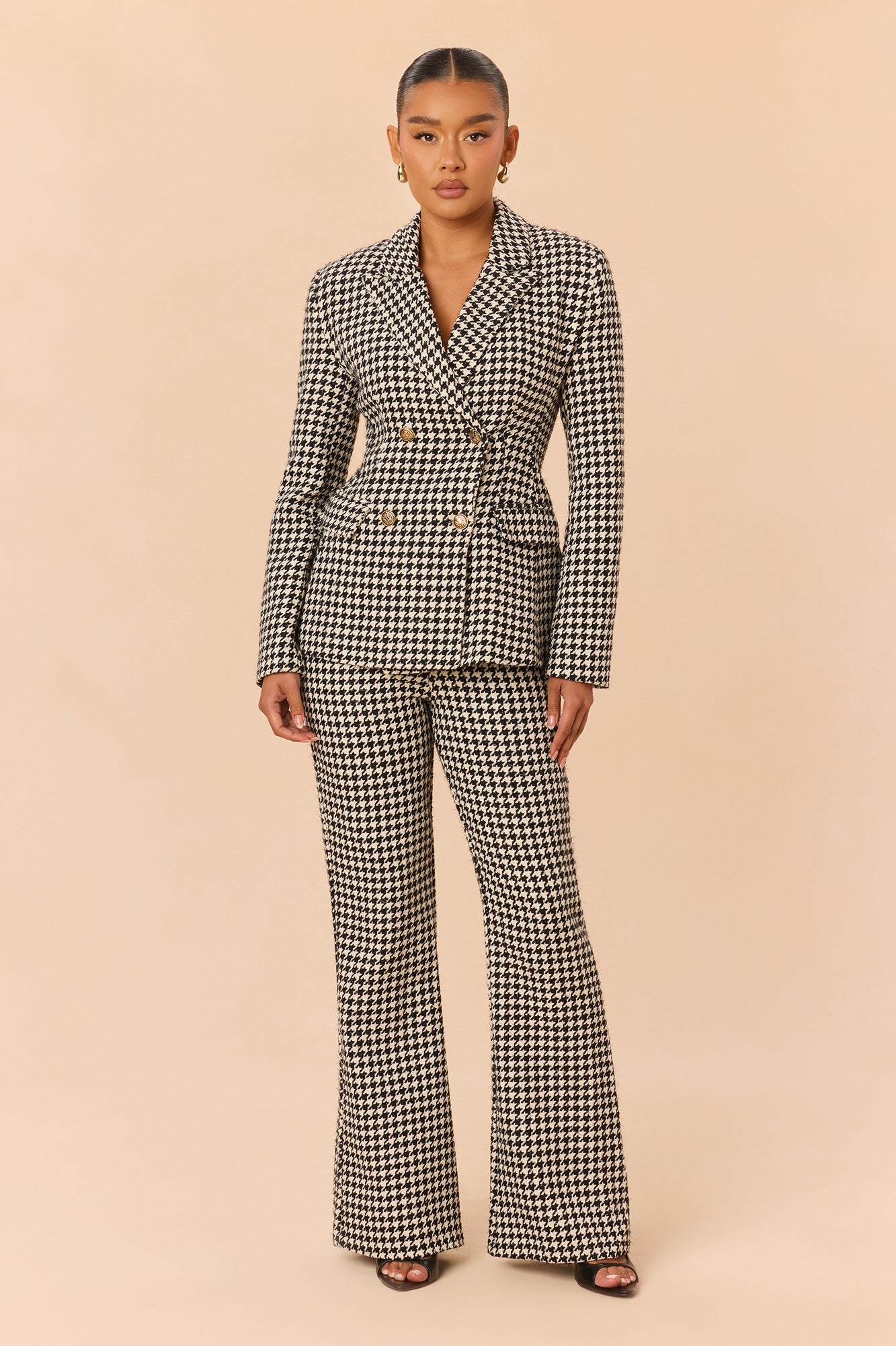 Office Gossip Houndstooth Tweed Pant Set - Black/White