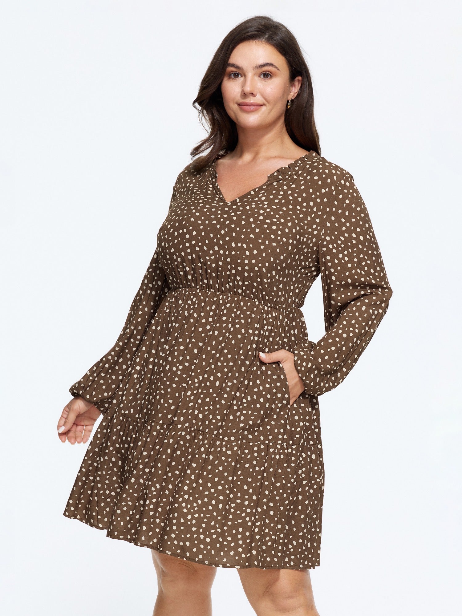 Dalmatian Print Pocket Tiered Mini Dress