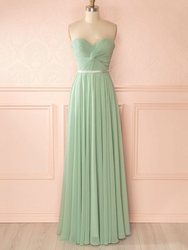 Stunning A-Line Sweetheart Strapless Chiffon Floor-Length Bridesmaid Dresses with Sash