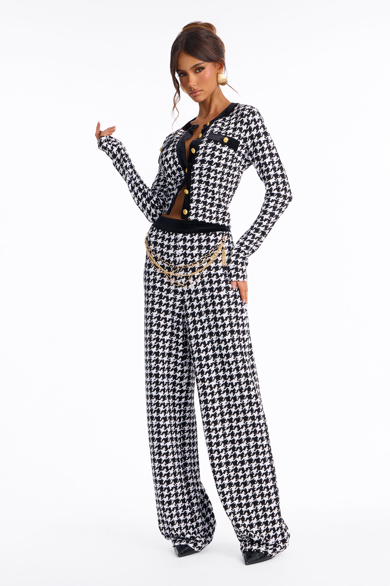 Maria Houndstooth Pant Set - Black/White