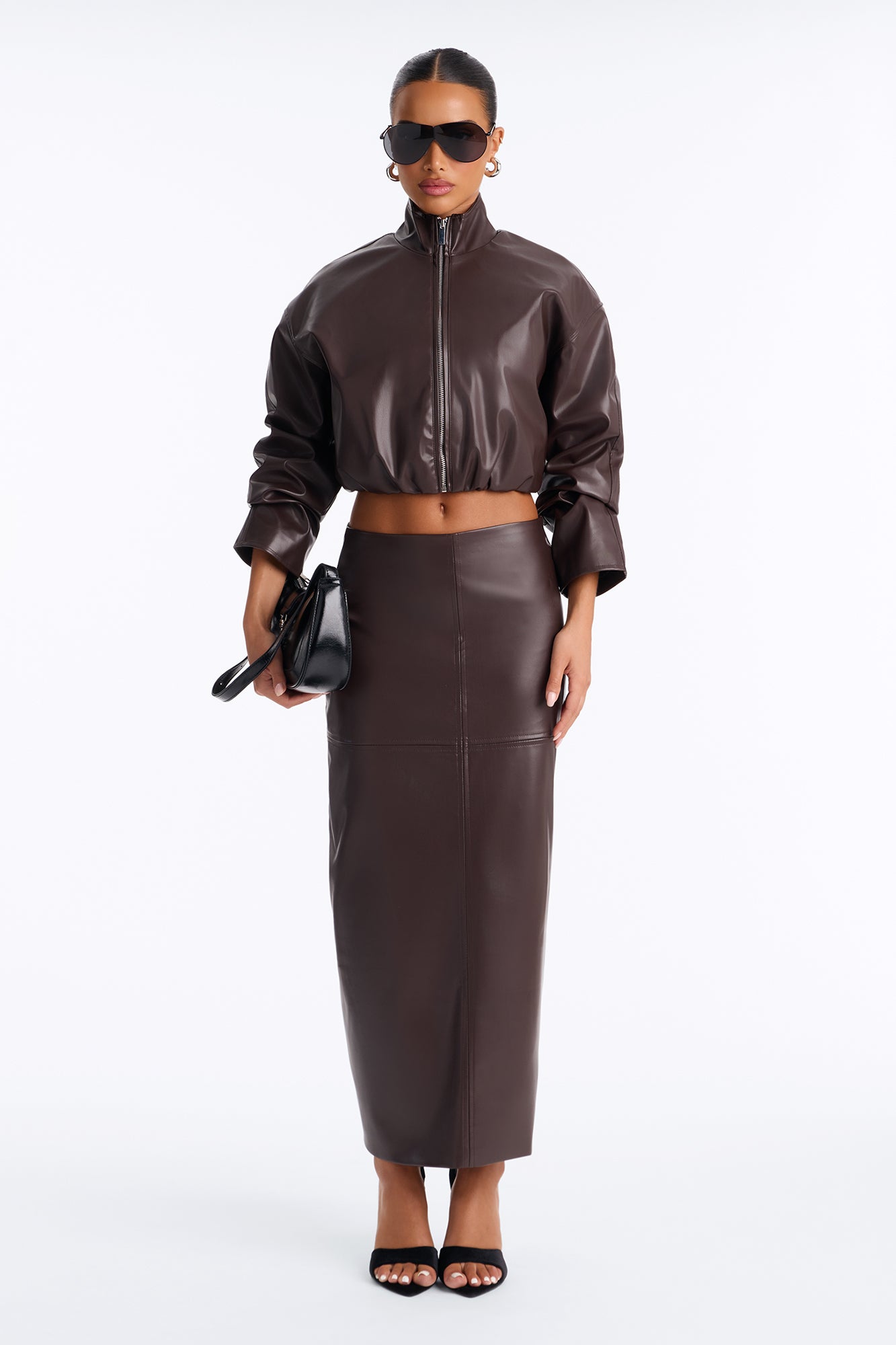 Bianca Faux Leather Skirt Set - Burgundy