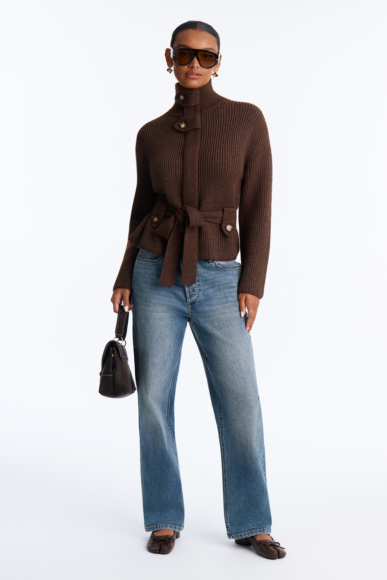 Early Autumn Funnel Neck Cardigan Sweater - Mocha