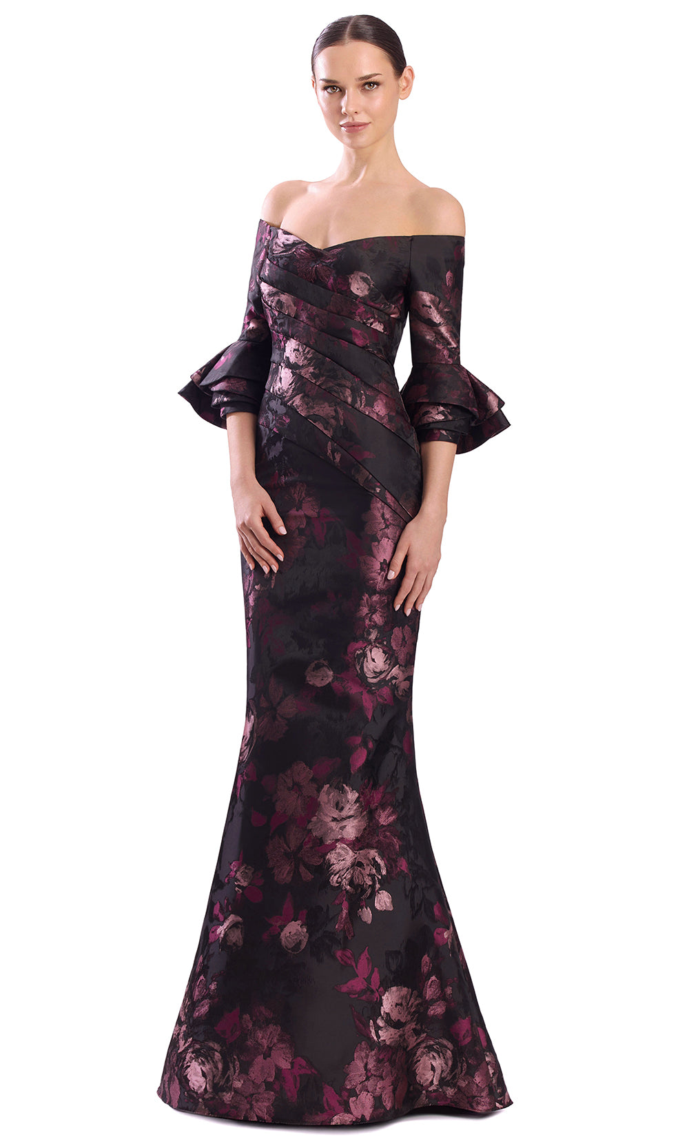 Alexander by Daymor 3318F26 - Three-Quarter Sleeve Floral Evening Gown