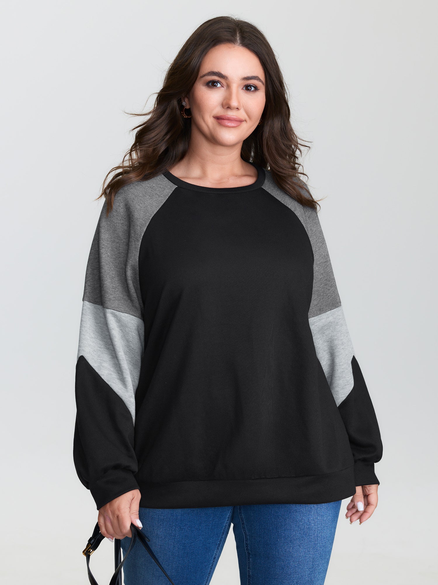 Stretchy Colorblock Round Neck Sweatshirt