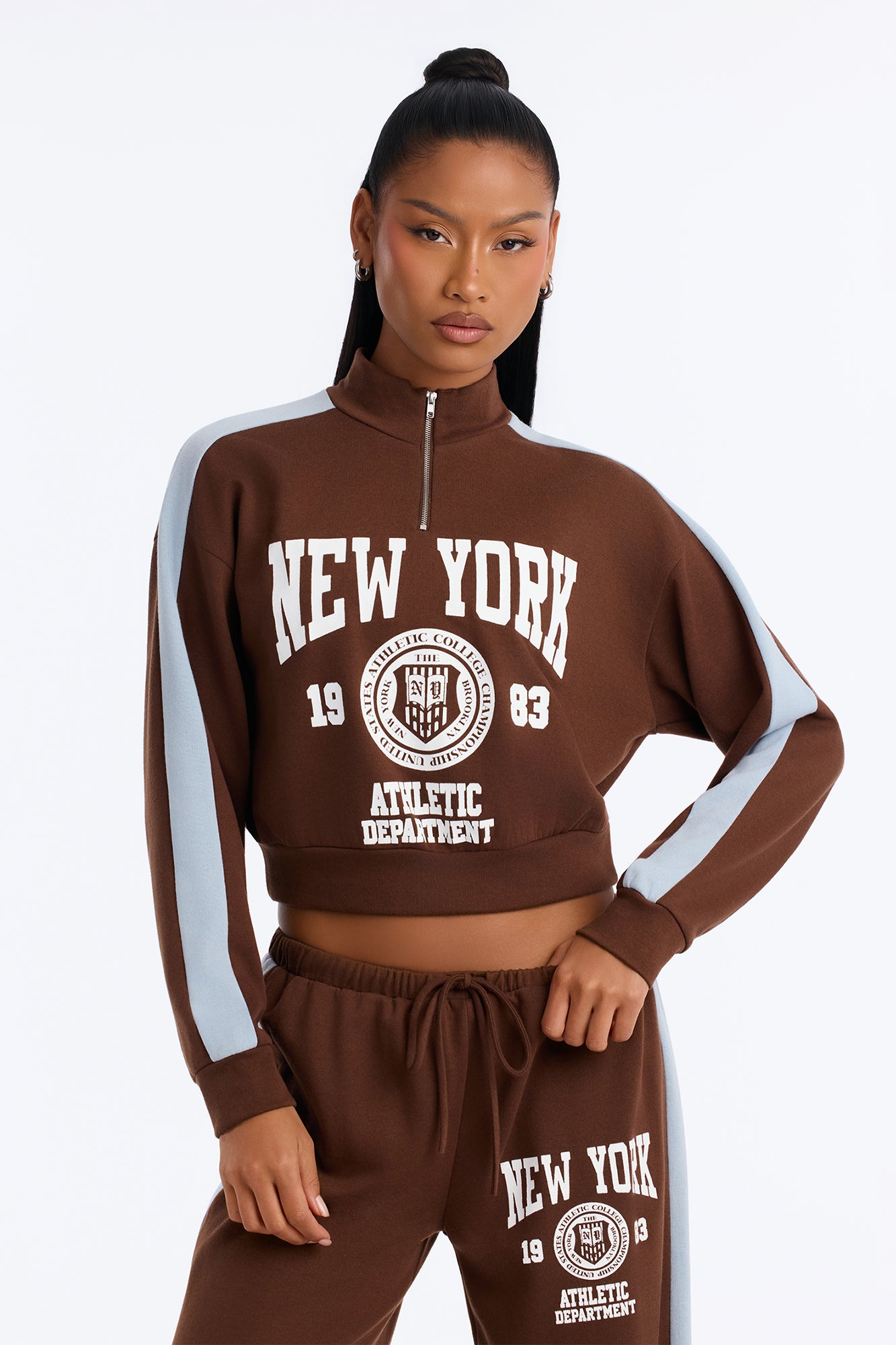 NYC Athletic Quarter Zip Sweatshirt - Chocolate/Combo