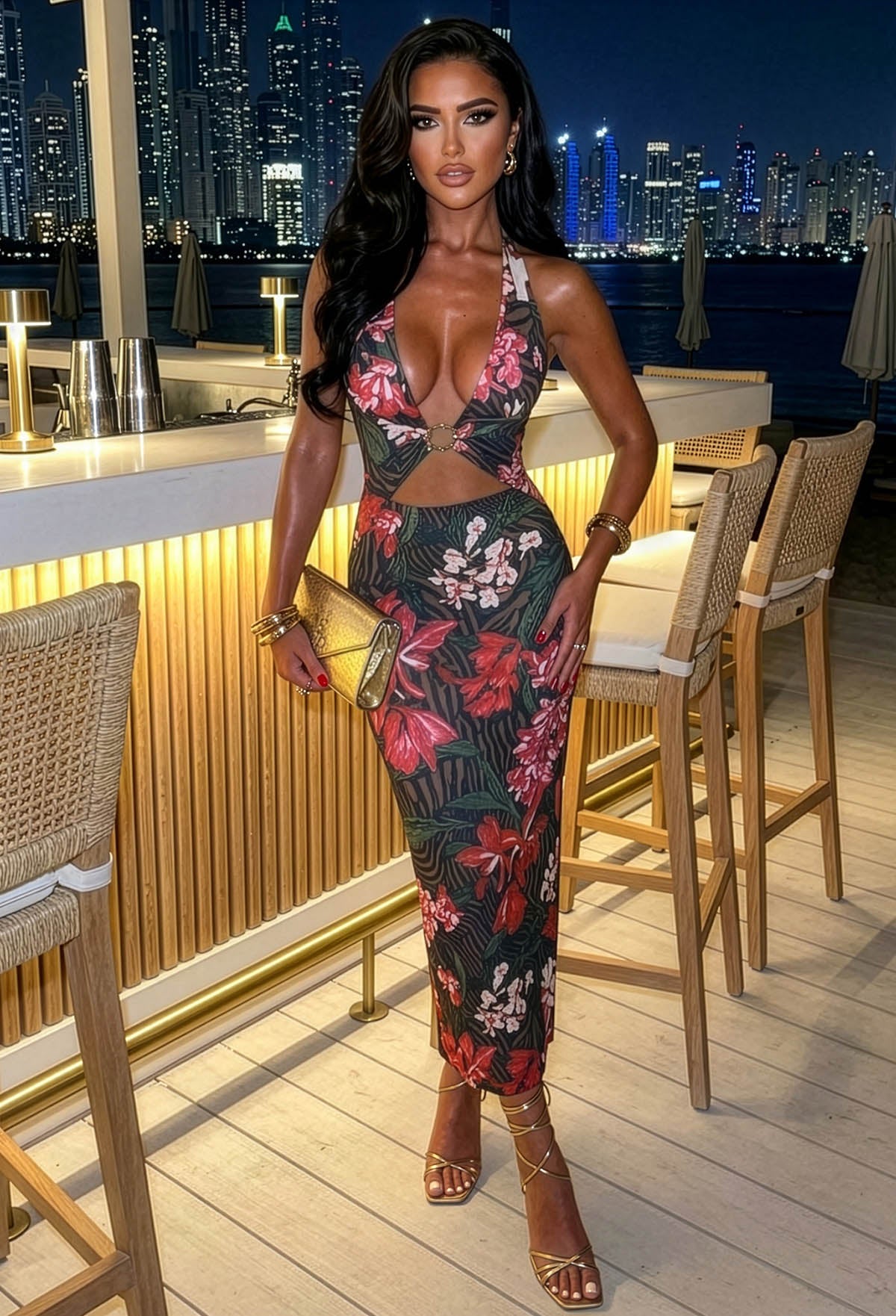 Sapphire Nights Black Cut Out Print Maxi Dress