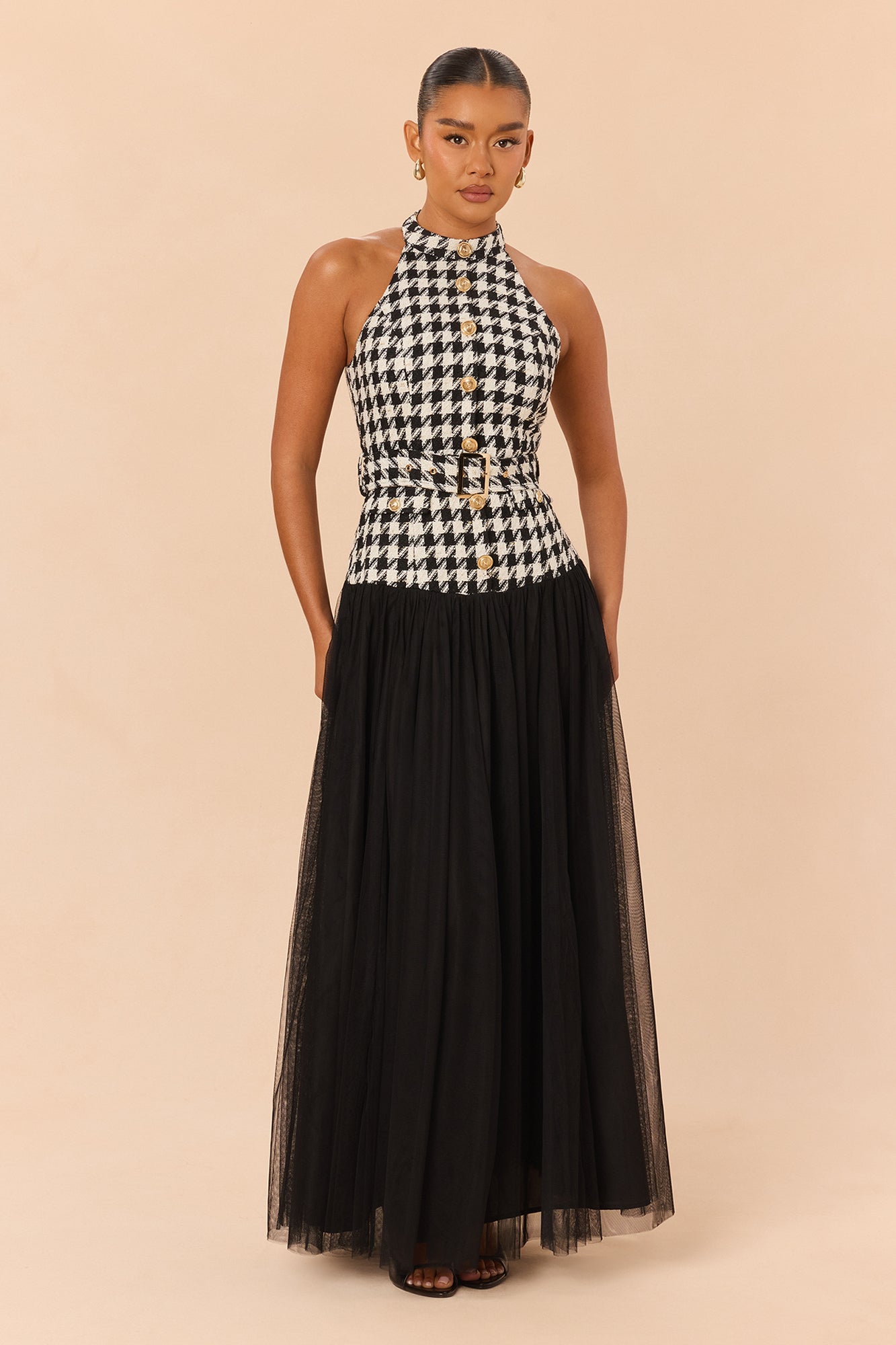 Tiana Tweed Maxi Dress - Black/White