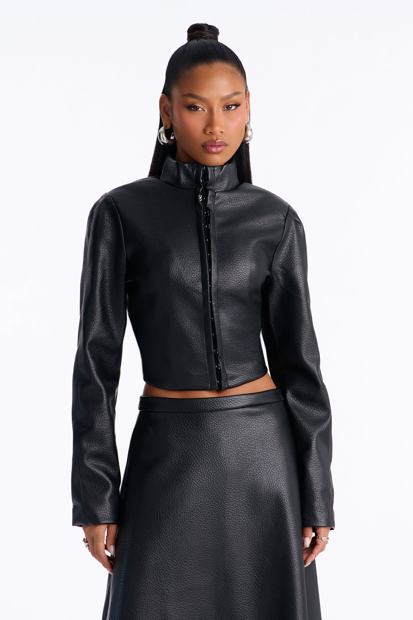 The Covert Muse Faux Leather Fitted Moto Jacket - Black