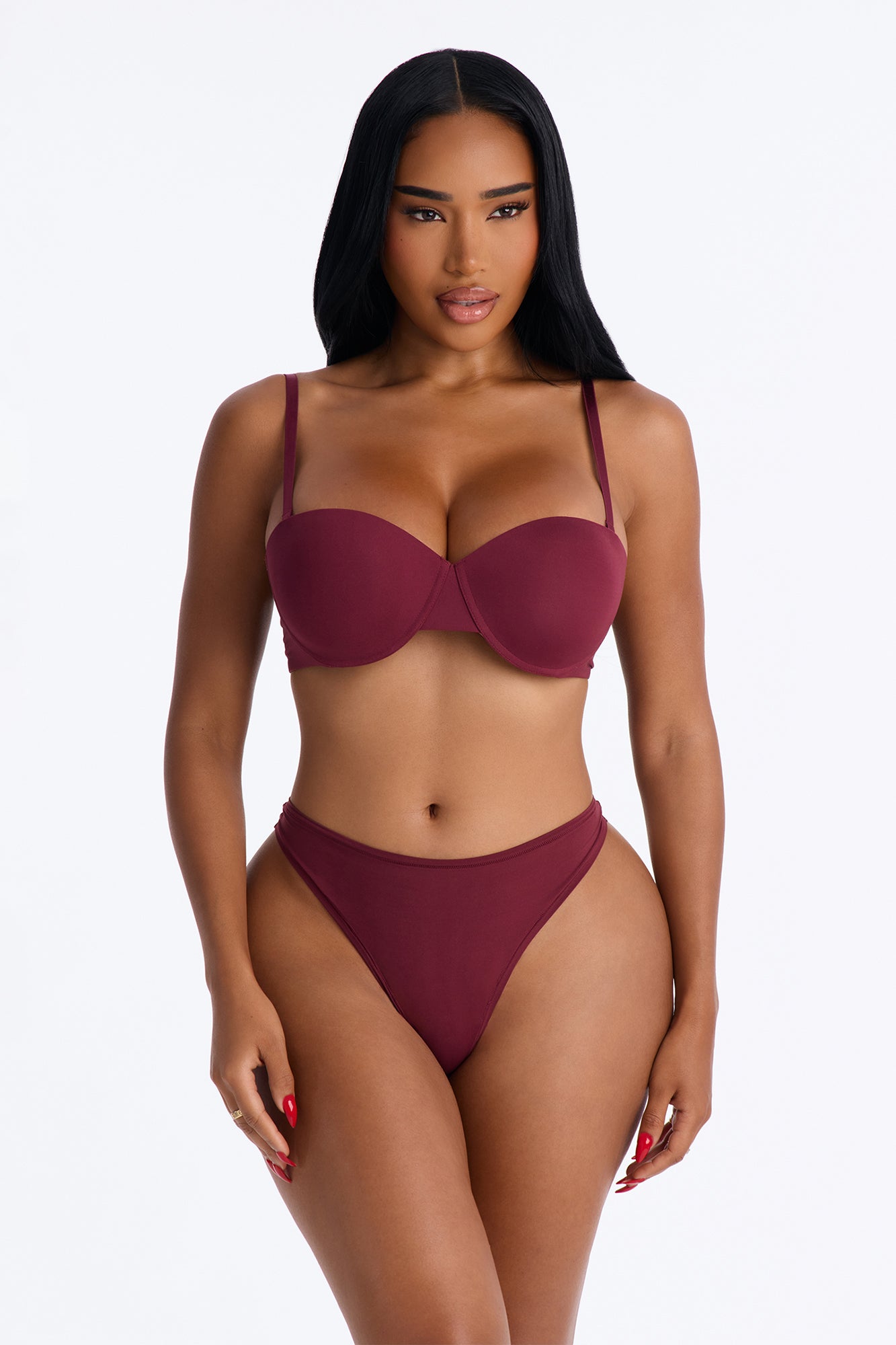 Flexible Fit Strapless Push Up Bra - Wine