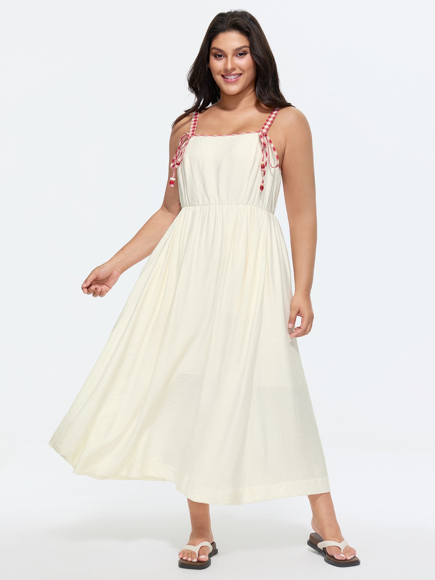 Cotton Color Contrast Shoulder Tie Maxi Dress