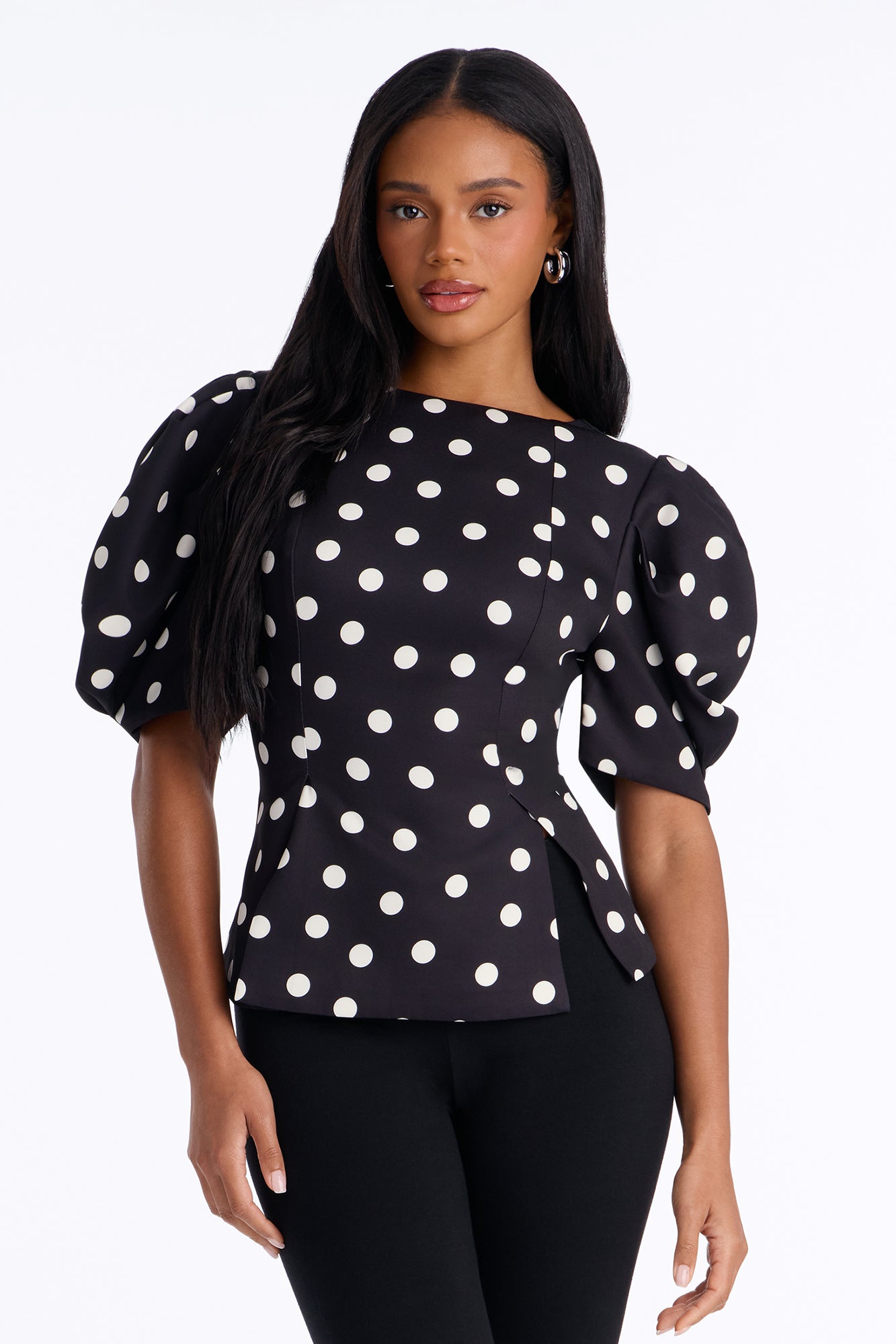Love Bug Polka Dot Puff Sleeve Blouse - Black/combo