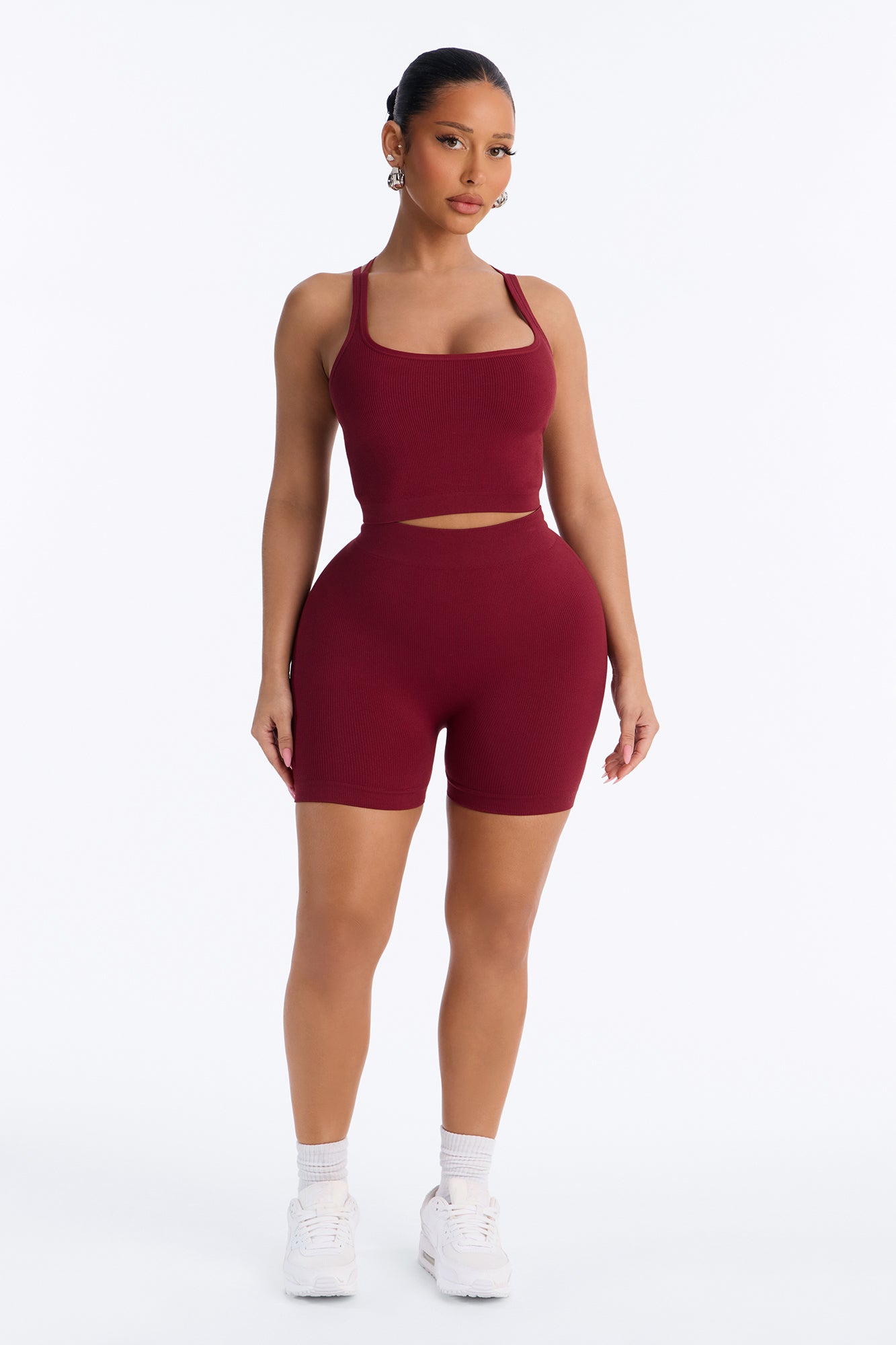 Core Power Seamless Biker Short Set - Burgundy