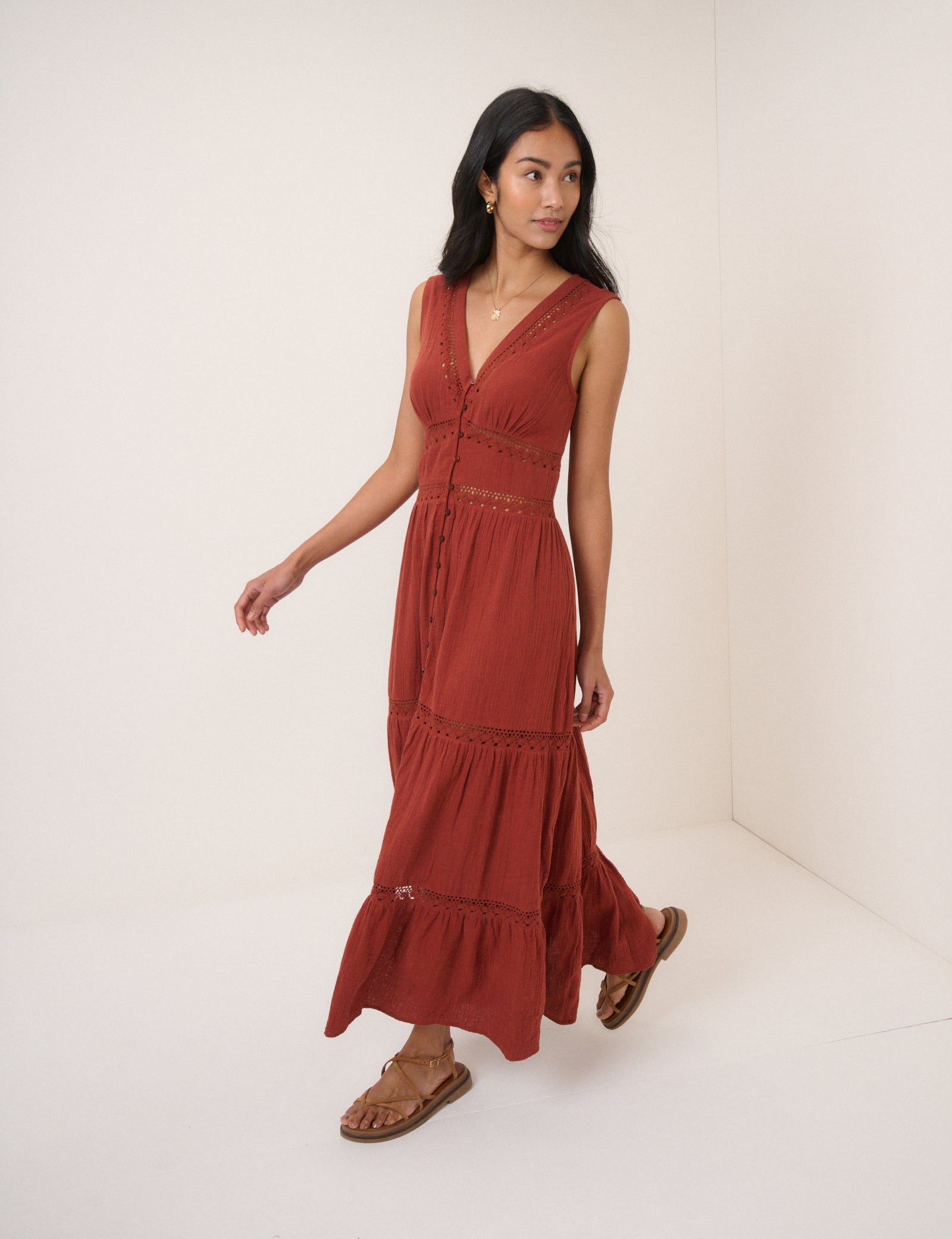 Orange Broderie Anglaise Wrena Midi Dress