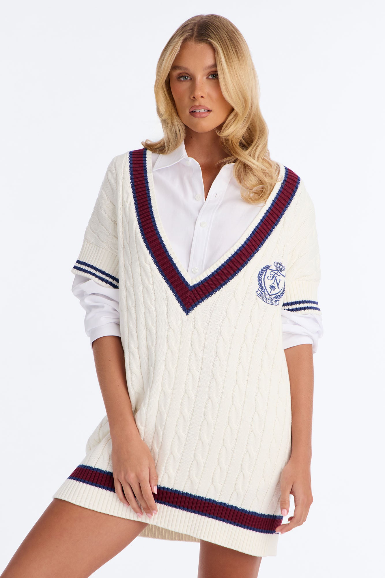 Classically Cool Cable Knit Mini Dress - Cream