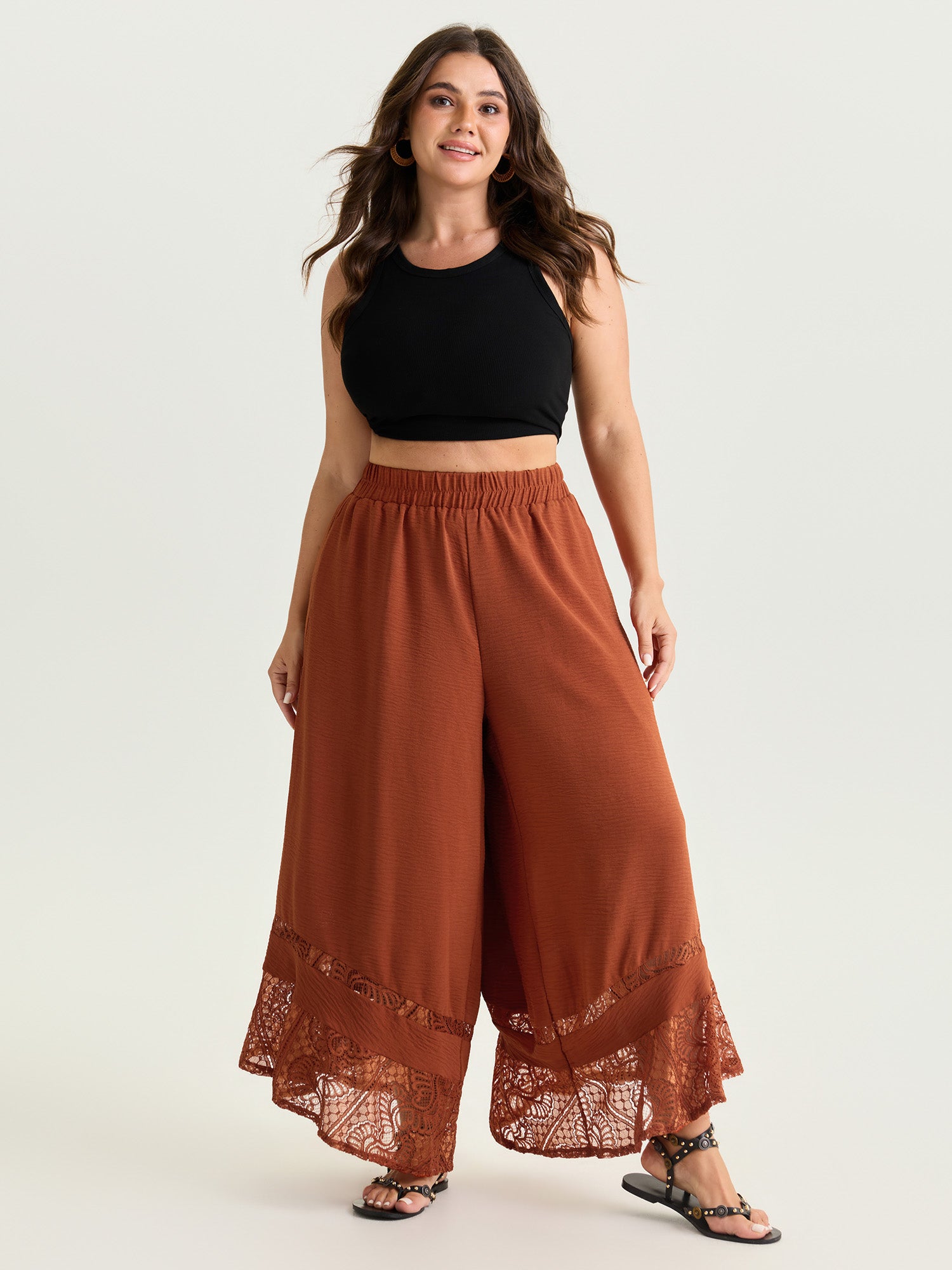 Asymmetrical Lace Hem Pockets Pants