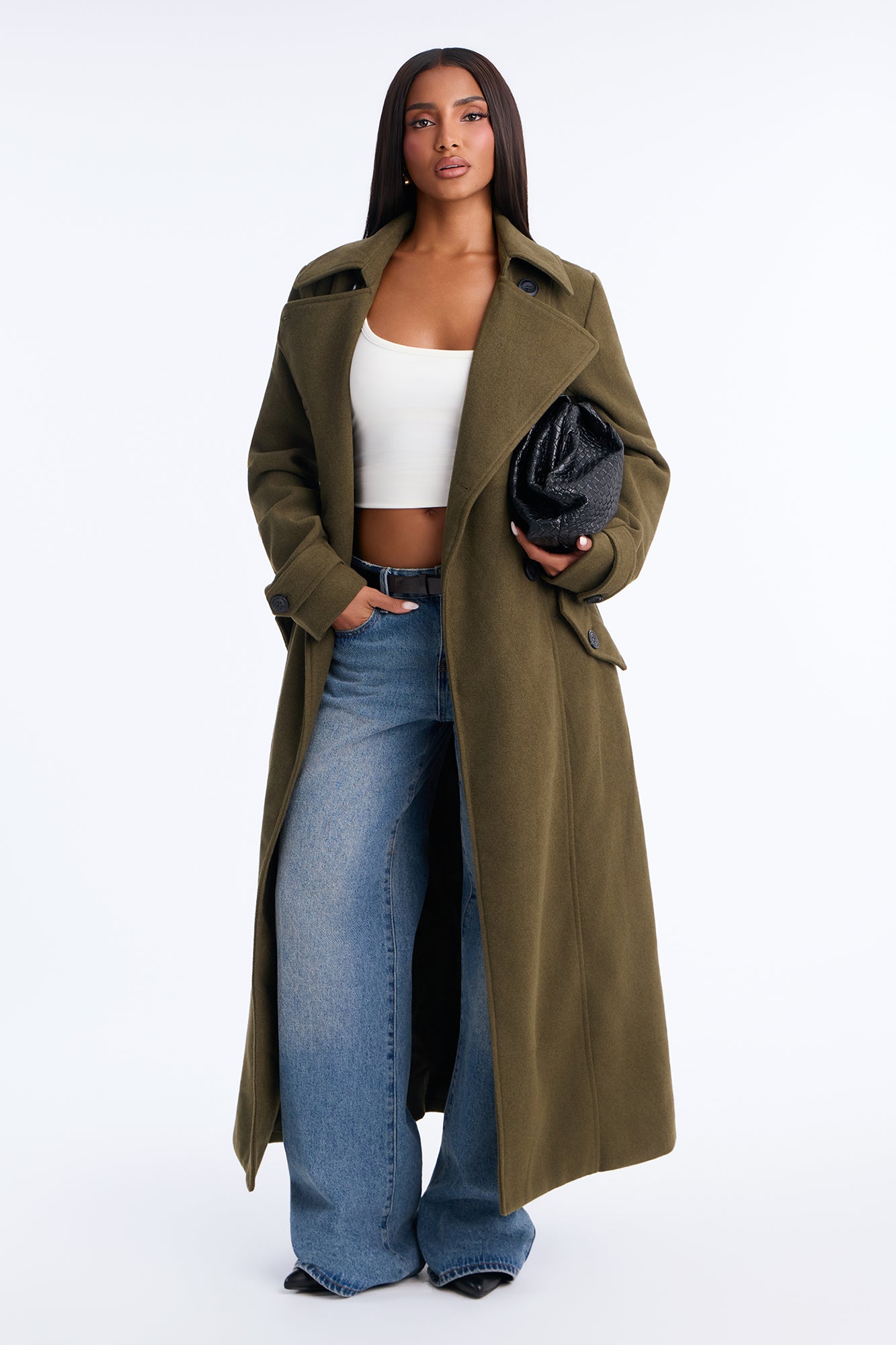 Midnight Accomplice Maxi Wool Blend Coat - Olive