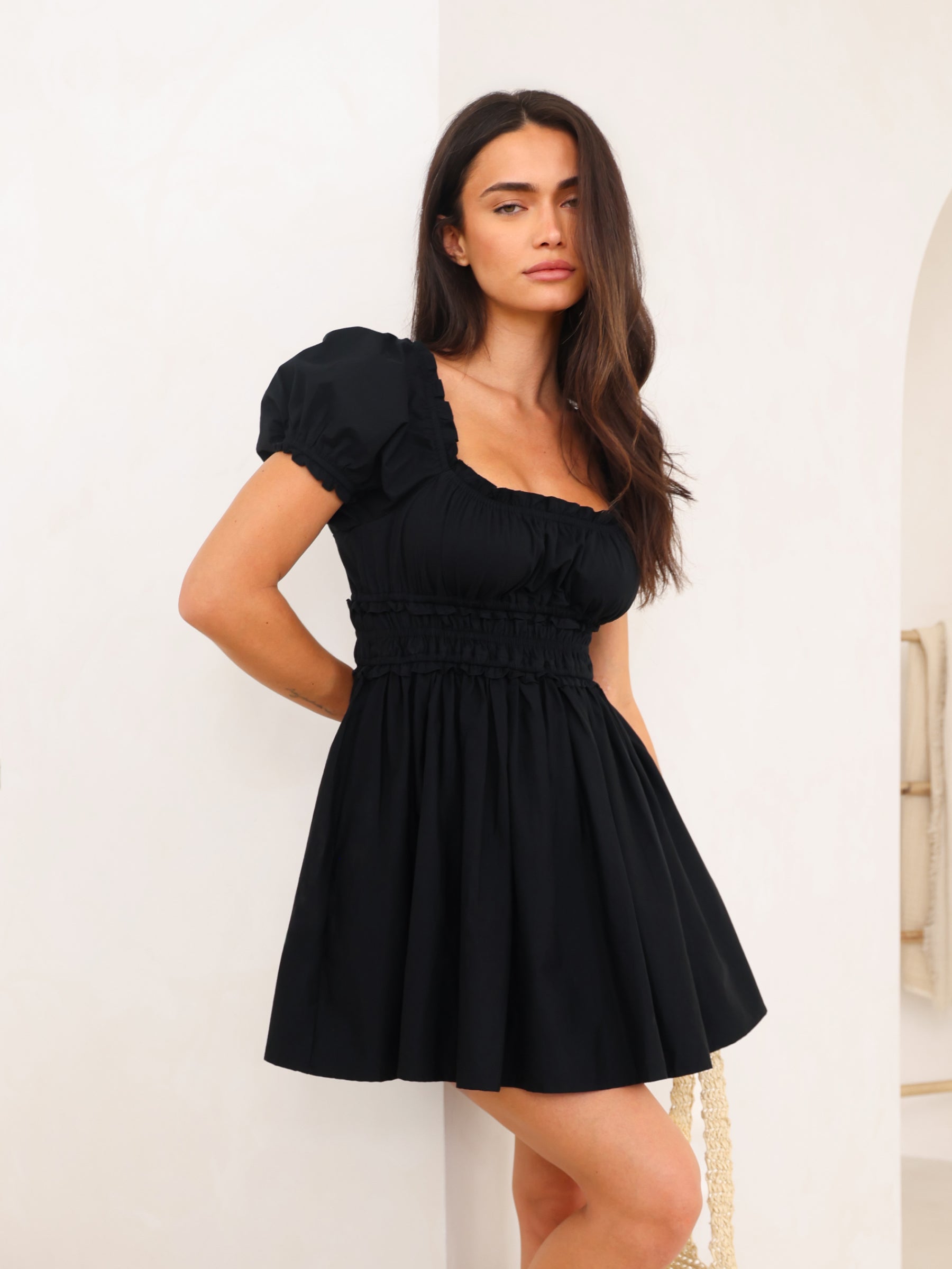 Kaia Poplin Mini Dress - Black