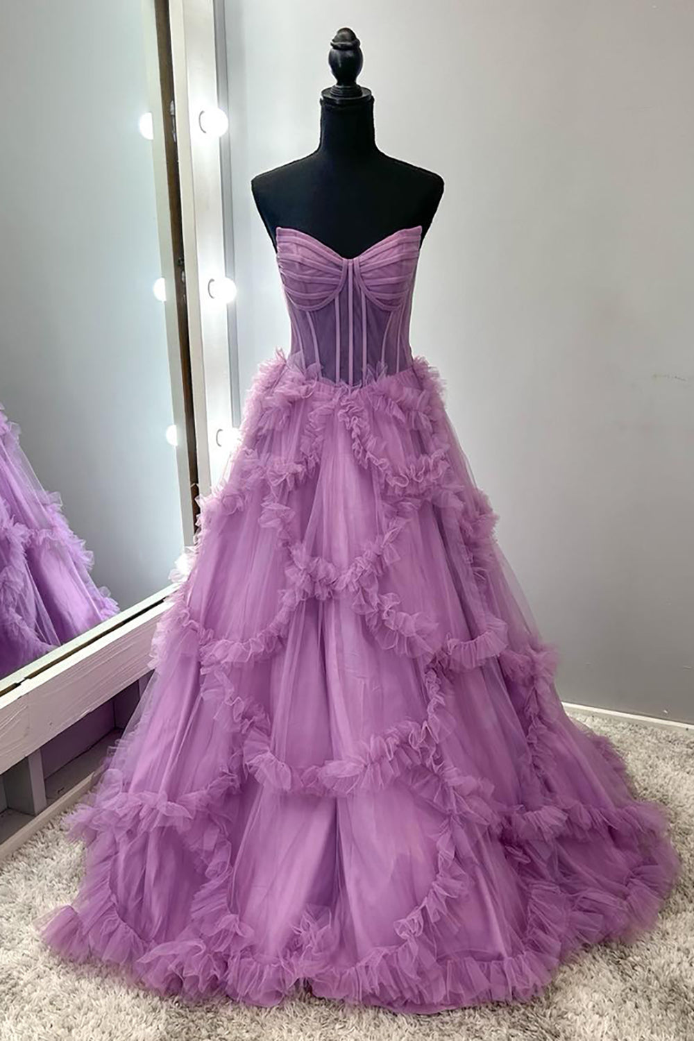Princess Corset Prom Dress in Taro Purple with Sweatheart Tulle