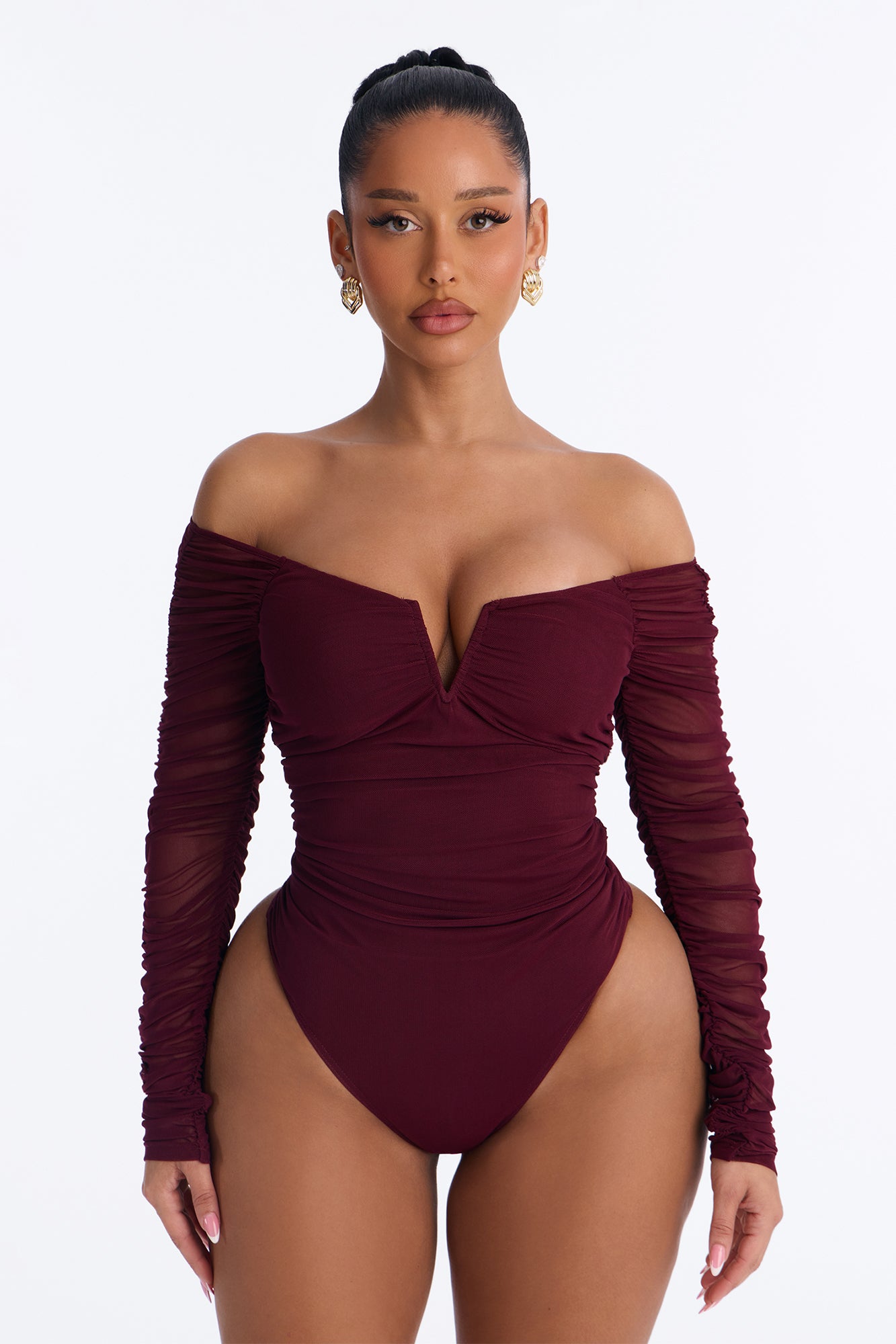 The Finer Things Mesh Bodysuit - Burgundy
