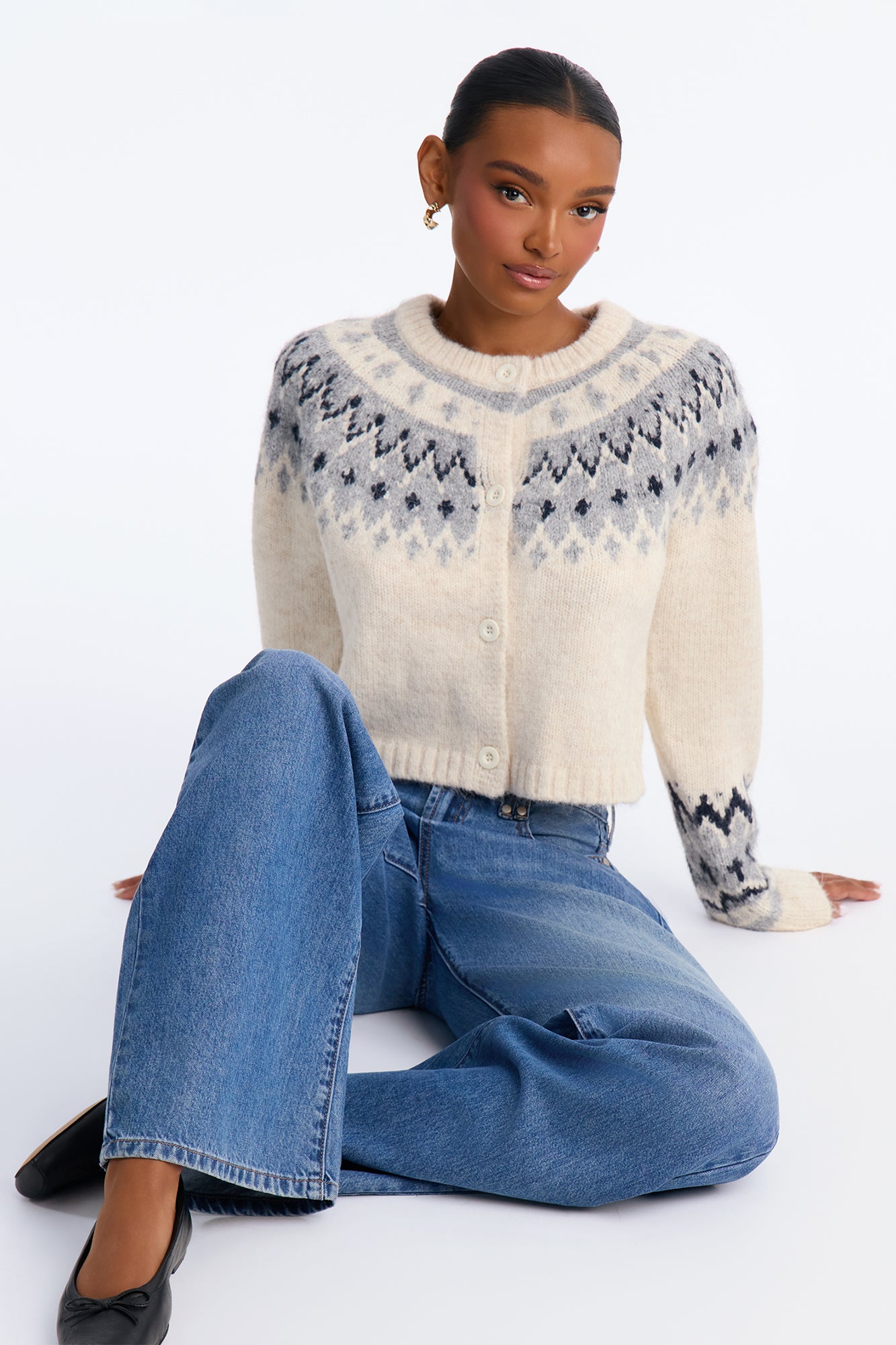 Crisp Woods Button Up Cardigan - Cream/combo