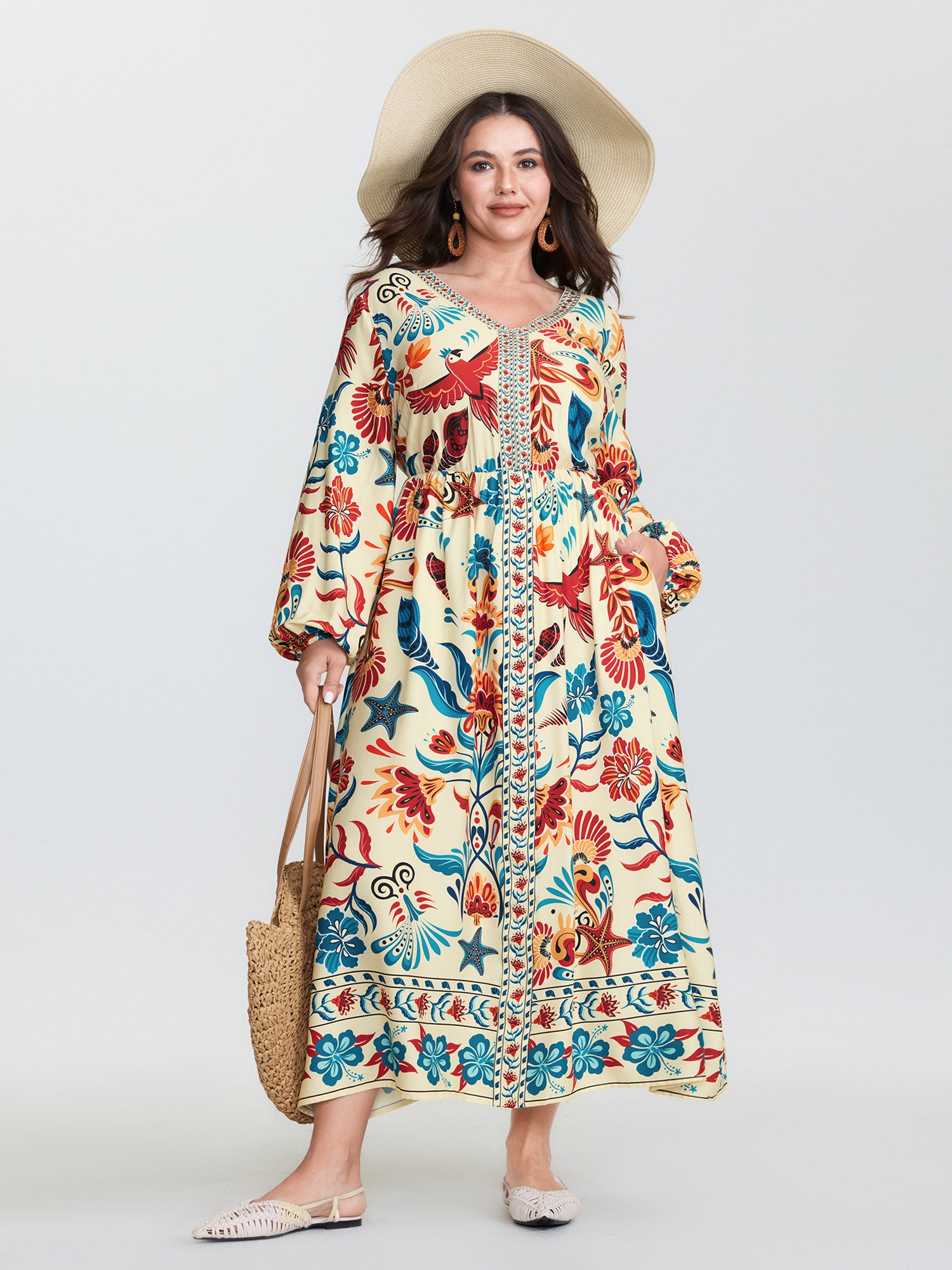 Colorful Ocean Element V-Neck Maxi Dress