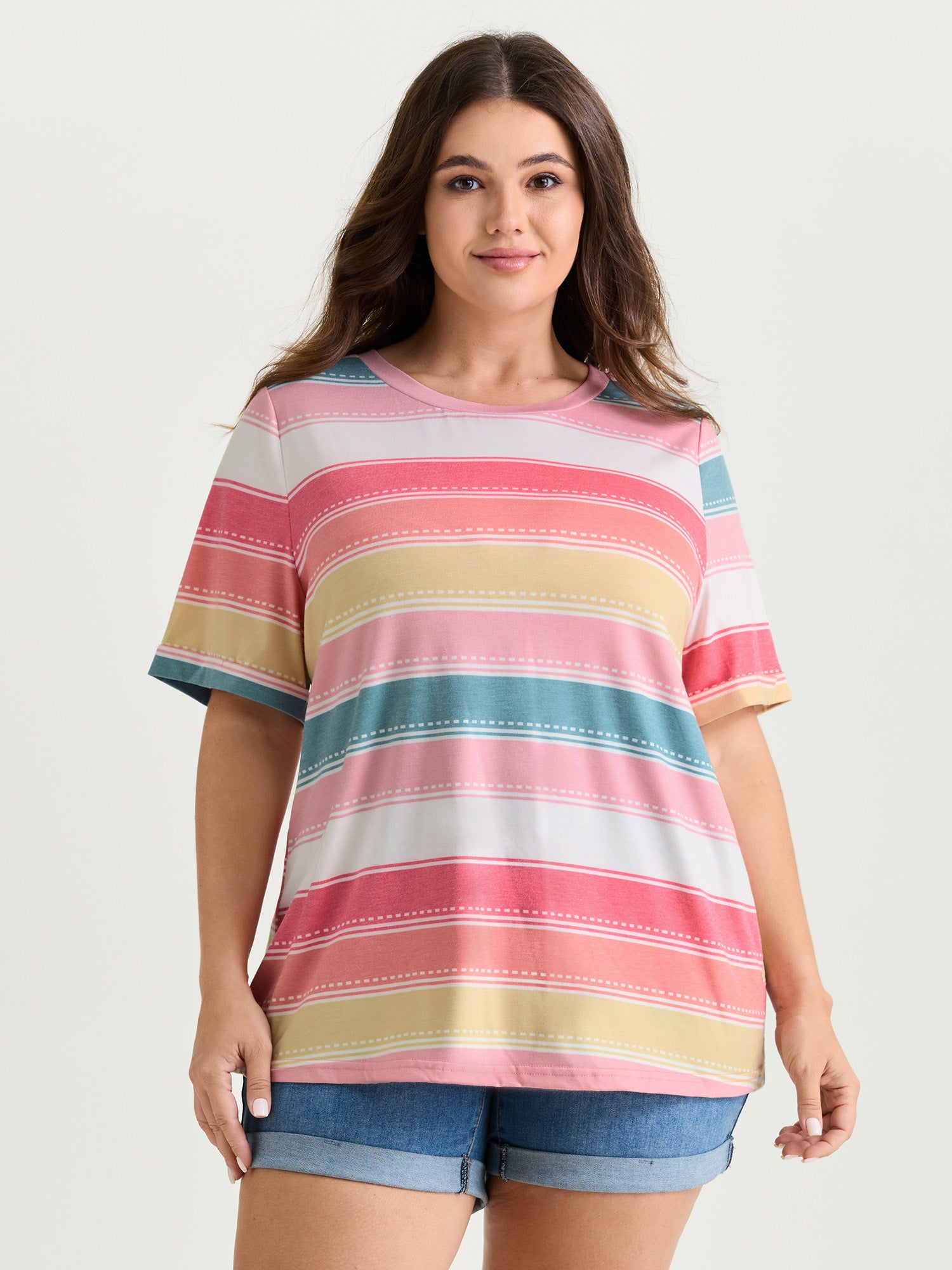 Supersoft Colorful Stripes Round Neck T-Shirt