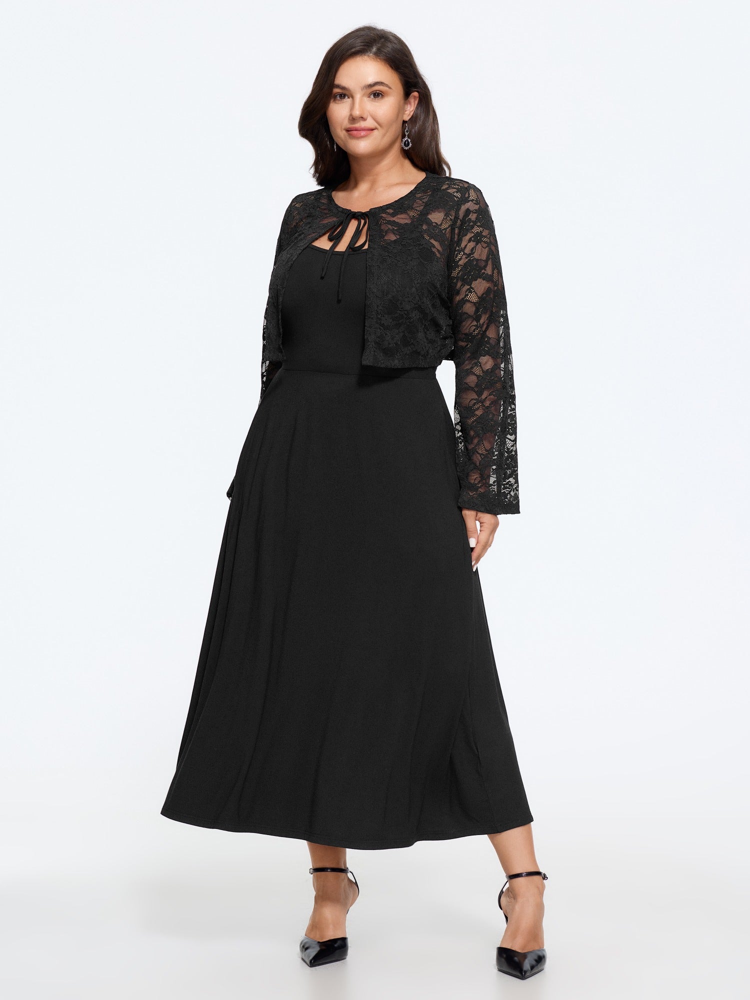Supersoft Two-Piece Lace Shrug Sleeveless Midi Dress