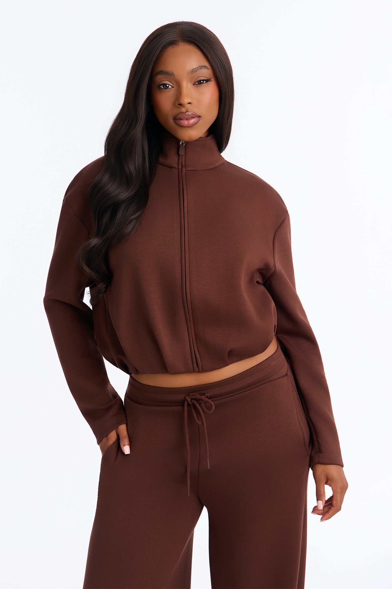 Bella Scuba Bubble Hem Lounge Sweatshirt - Chocolate
