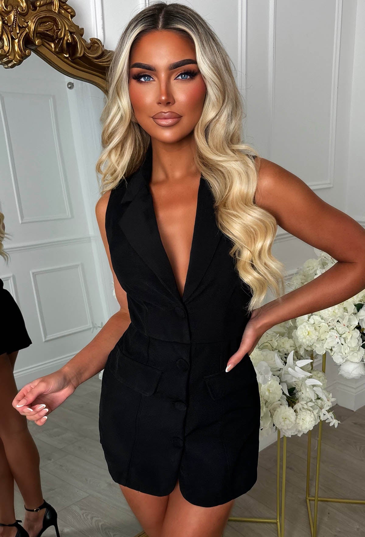 Zelani Black Sleeveless Blazer Playsuit