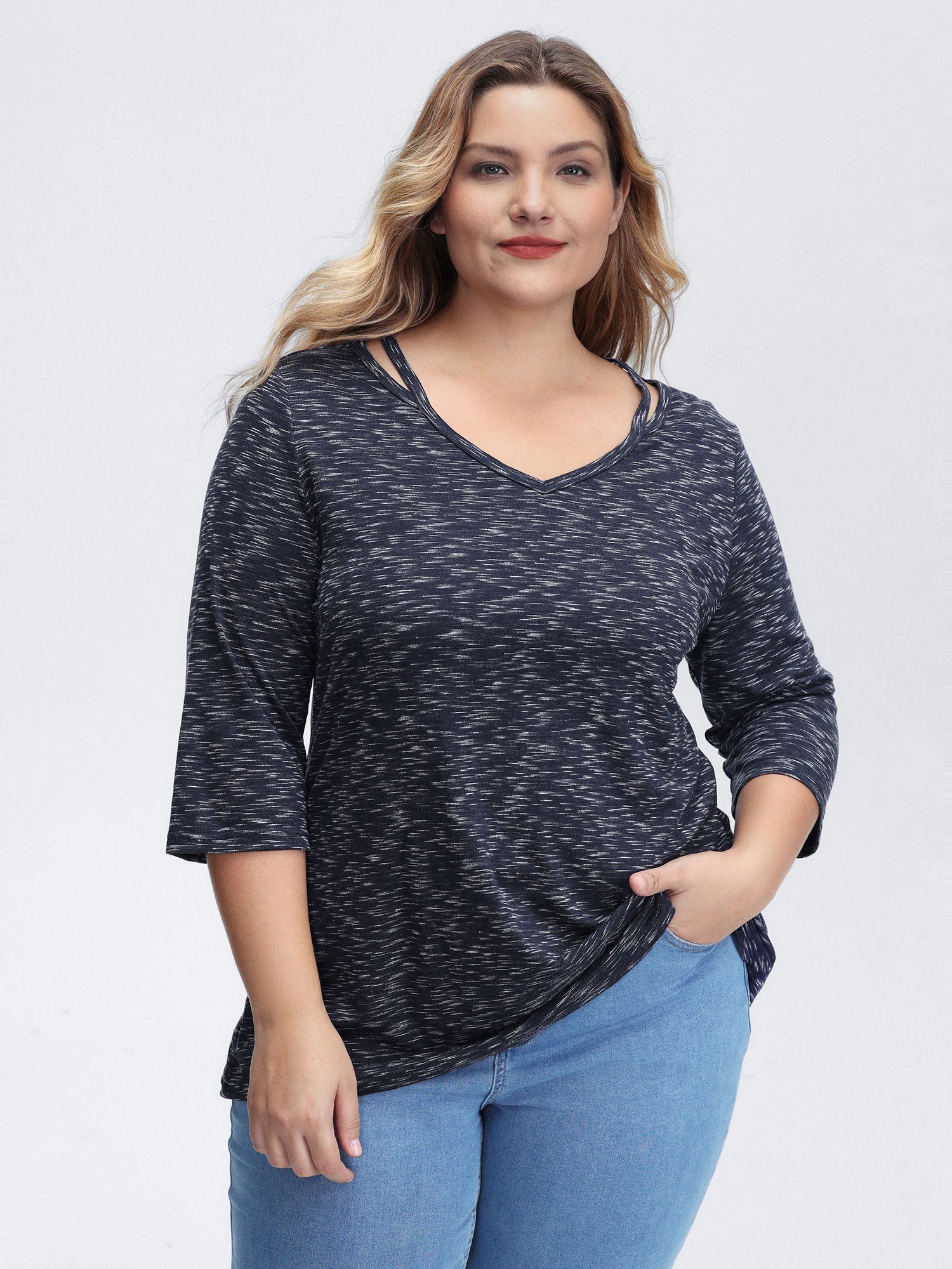 Heather Cut-Out Neckline T-Shirt