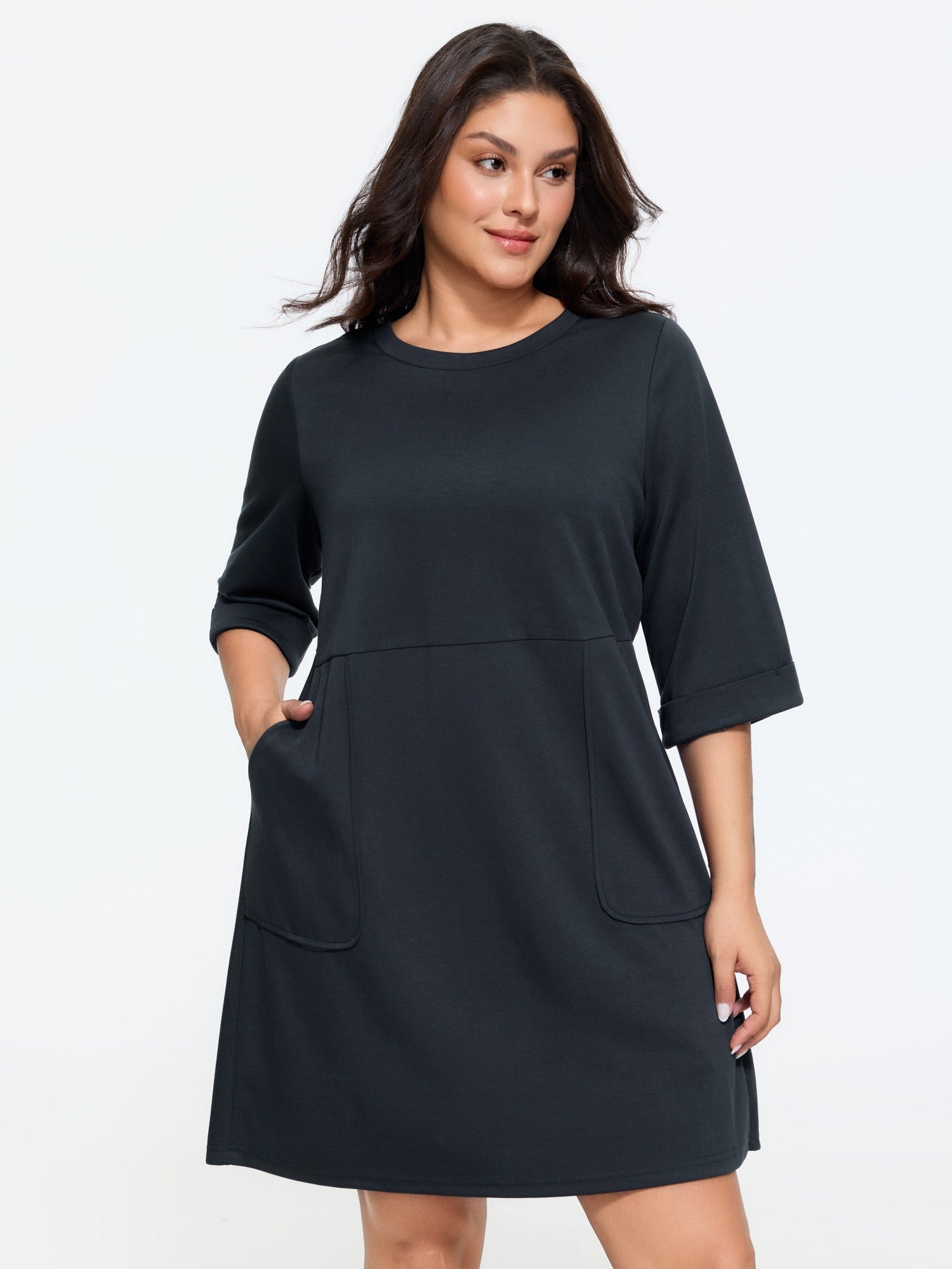 Supersoft Round Neck 3/4 Sleeve Midi Dress
