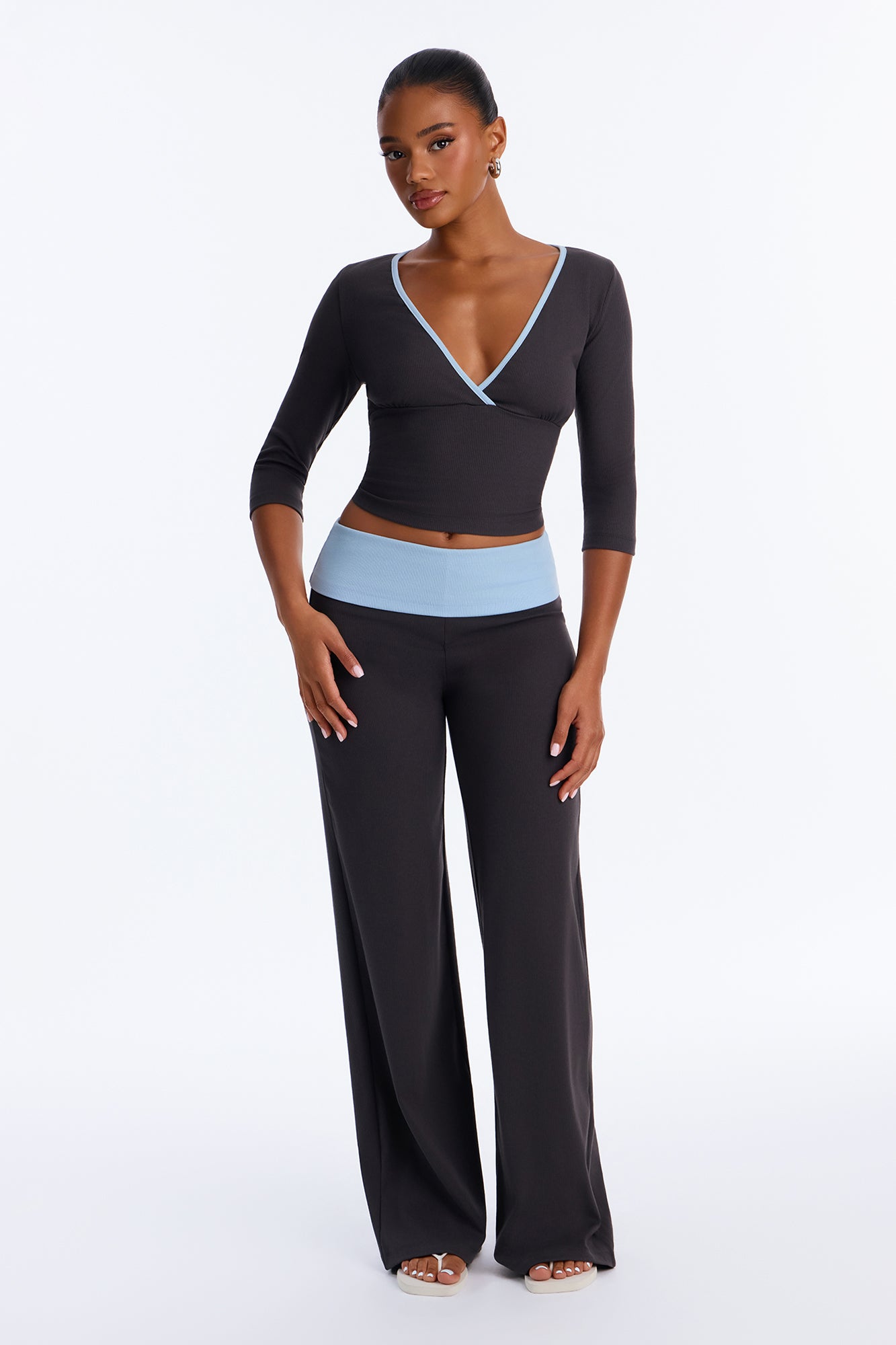 Susana Foldover Waist Pant Set - Charcoal