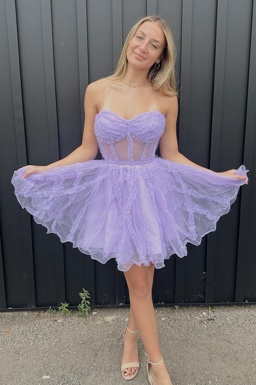 Lavender Corset Sweetheart A-Line Short Tulle Homecoming Dress/Mini Dress