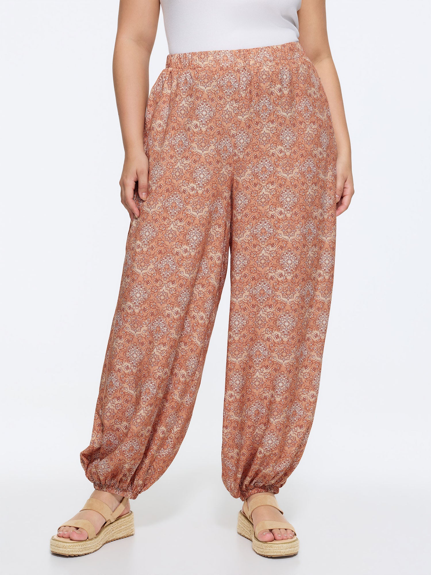 Boho Floral Print Elastic Waist Harem Pants