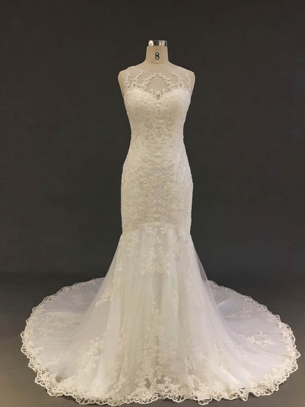 Luxurious Trumpet Sleeveless Tulle Court Train Wedding Dresses