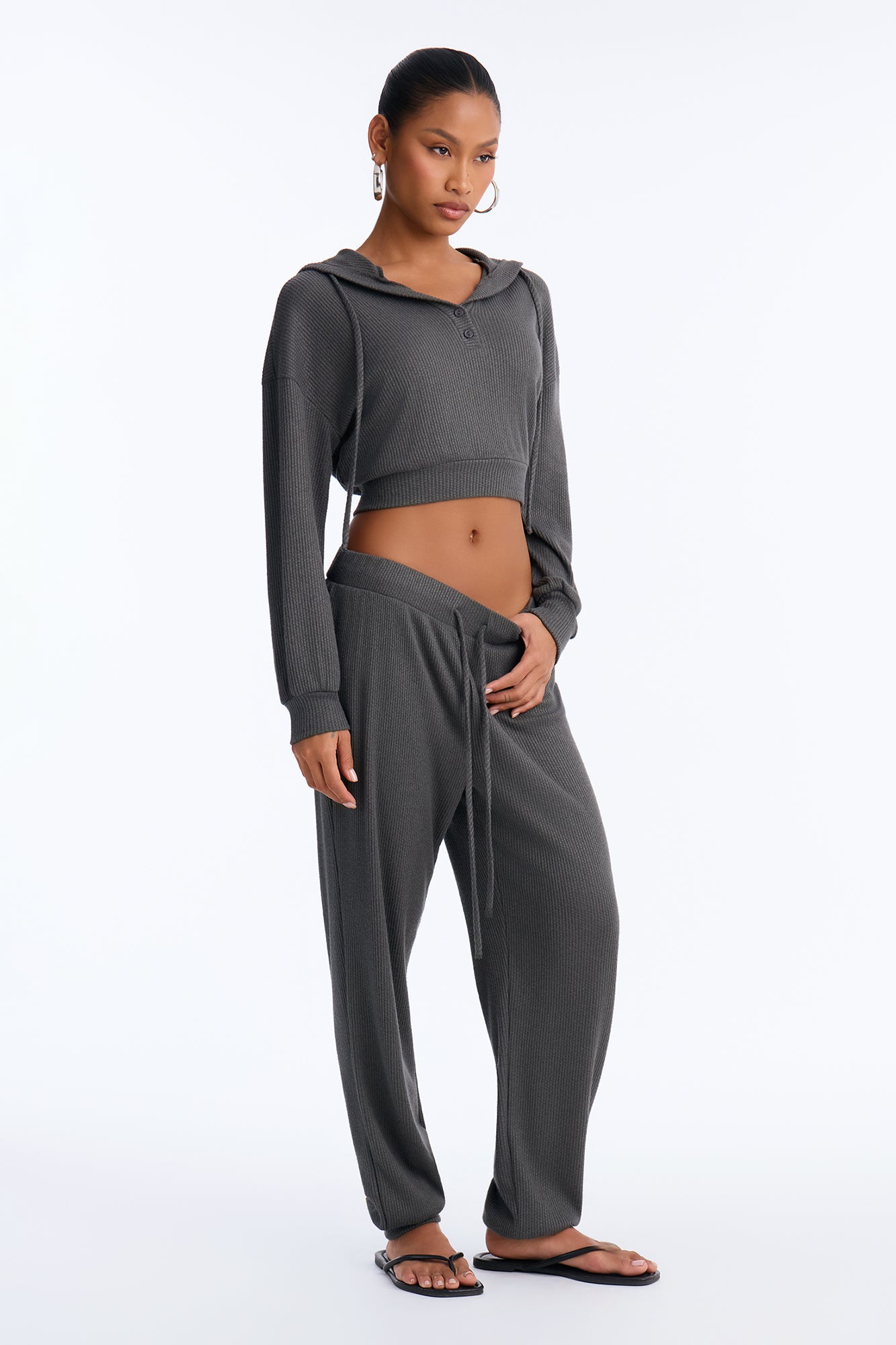 Teala Cozy Thermal Jogger Set - Charcoal
